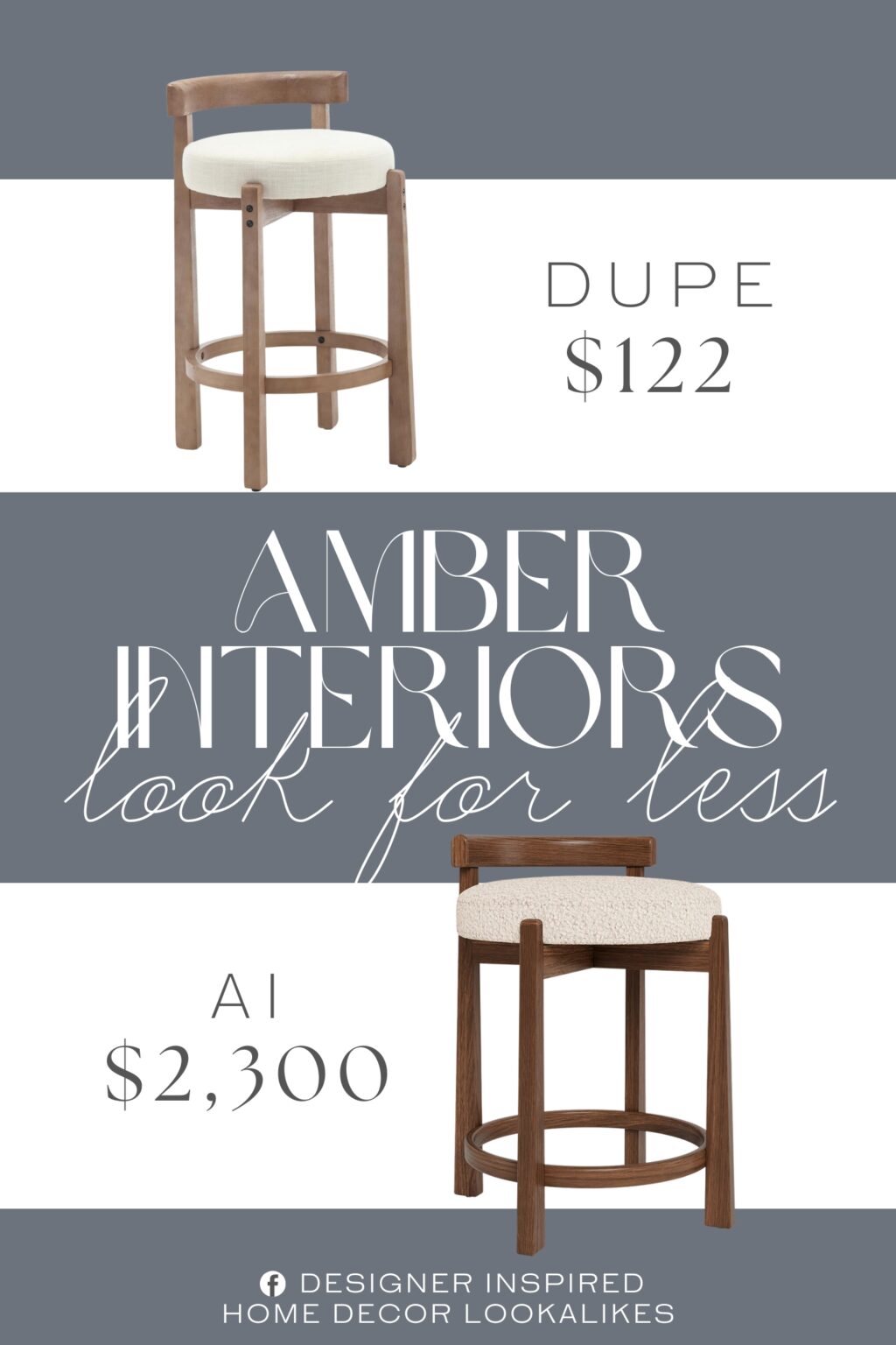 Amber Interiors Cade Bar & Counter Stool Dupe. The seat cushion which is full filled with high density sponge has good comfort, covered with soft and skin-friendly fabric. The frame of these beautiful bar chairs is made of quality solid wood, which provide enough durability, you don't need to worry about its stability.