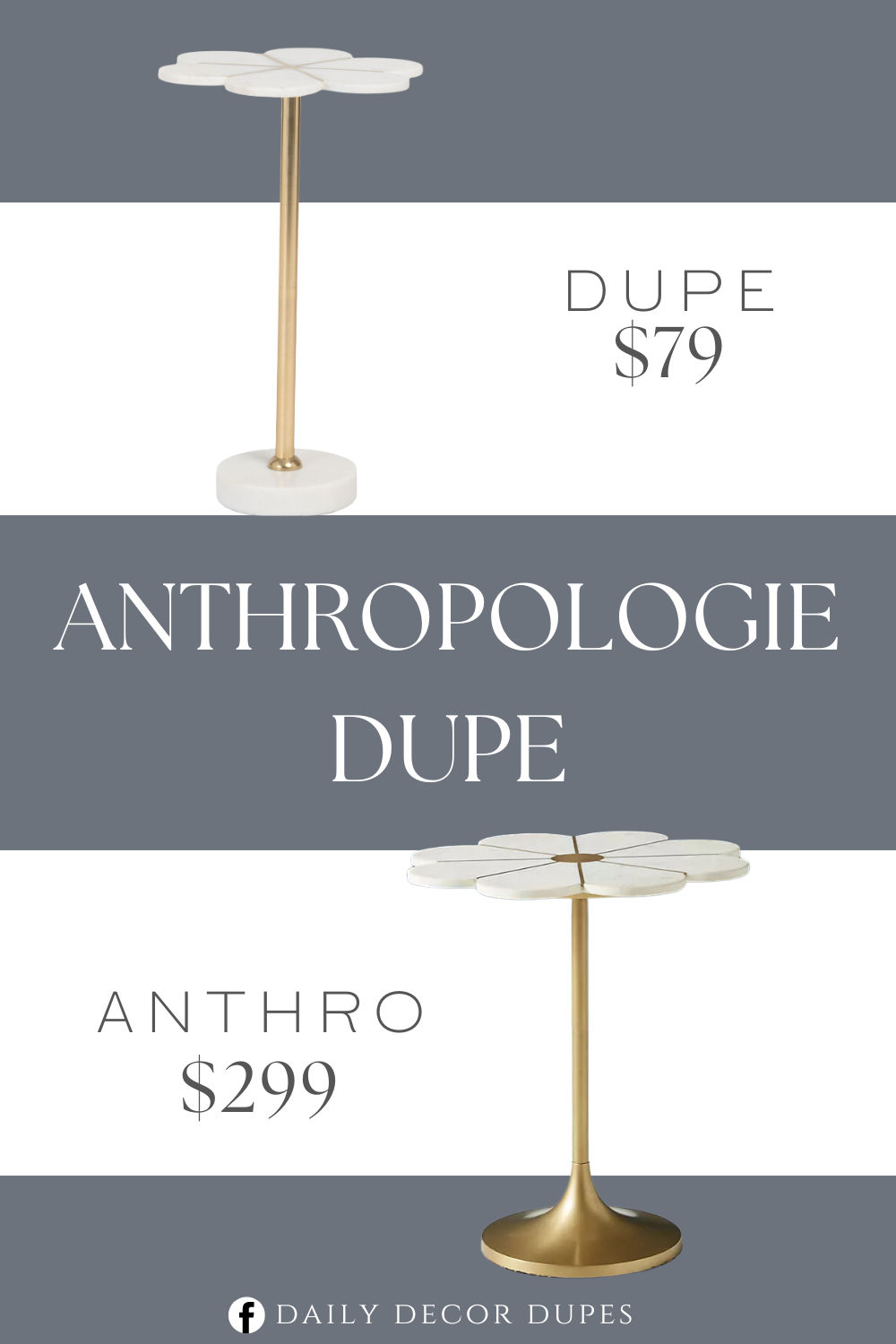 Anthropologie Boutonniere Side Table Dupe. Metallic details, floral design. Marble table top. Overall dimension 15in D x 24in H.