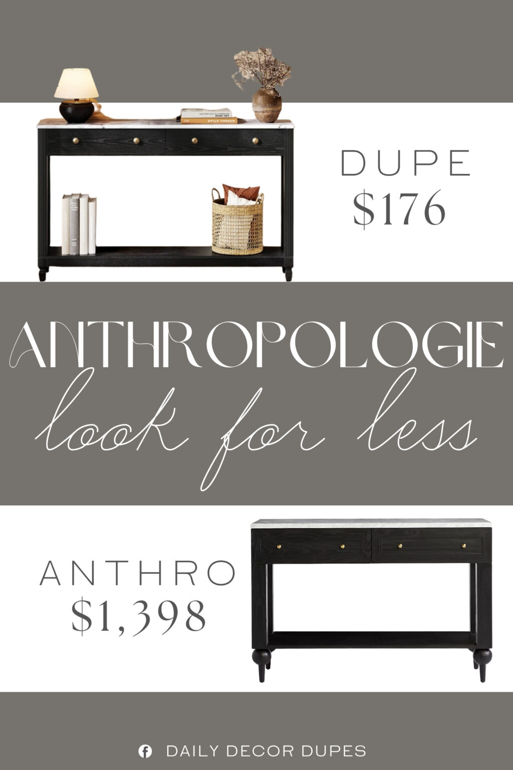 Anthropologie Fern Marble Top Console Dupe. Crafted with a water-resistant and scratch-resistant tabletop, this console table is made to handle the demands of daily life without losing its beauty. The finish features a sophisticated marble-look tabletop with elegant veining, while the walnut finish showcases a warm walnut-toned surface for a natural wood-inspired appearance.