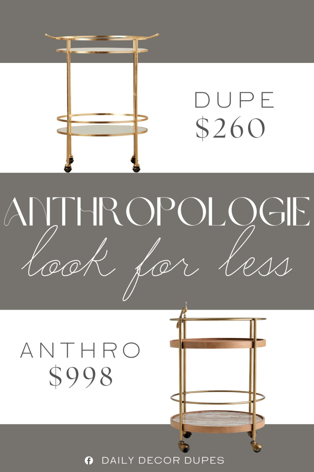 Anthropologie Ida Marble Peacock Bar Cart Dupe. This circular bar cart is crafted from a 100% iron frame, with mirrored glass shelves.