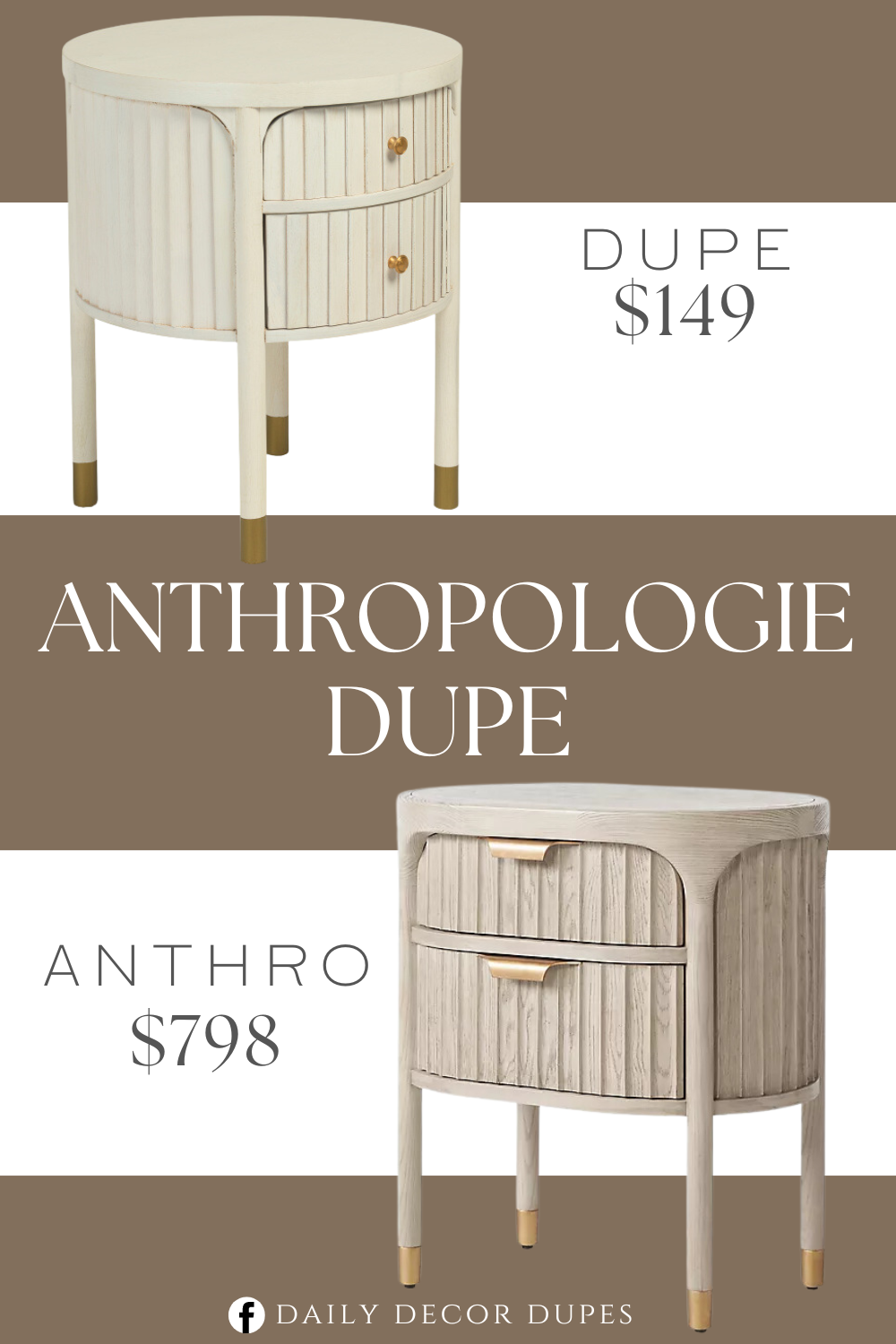 Anthropologie Isla Nightstand Dupe. 2 drawers for ample storage. Ribbed design. Gold tone accents. Painted finish. Overall dimension 20in D x 24.25in H.