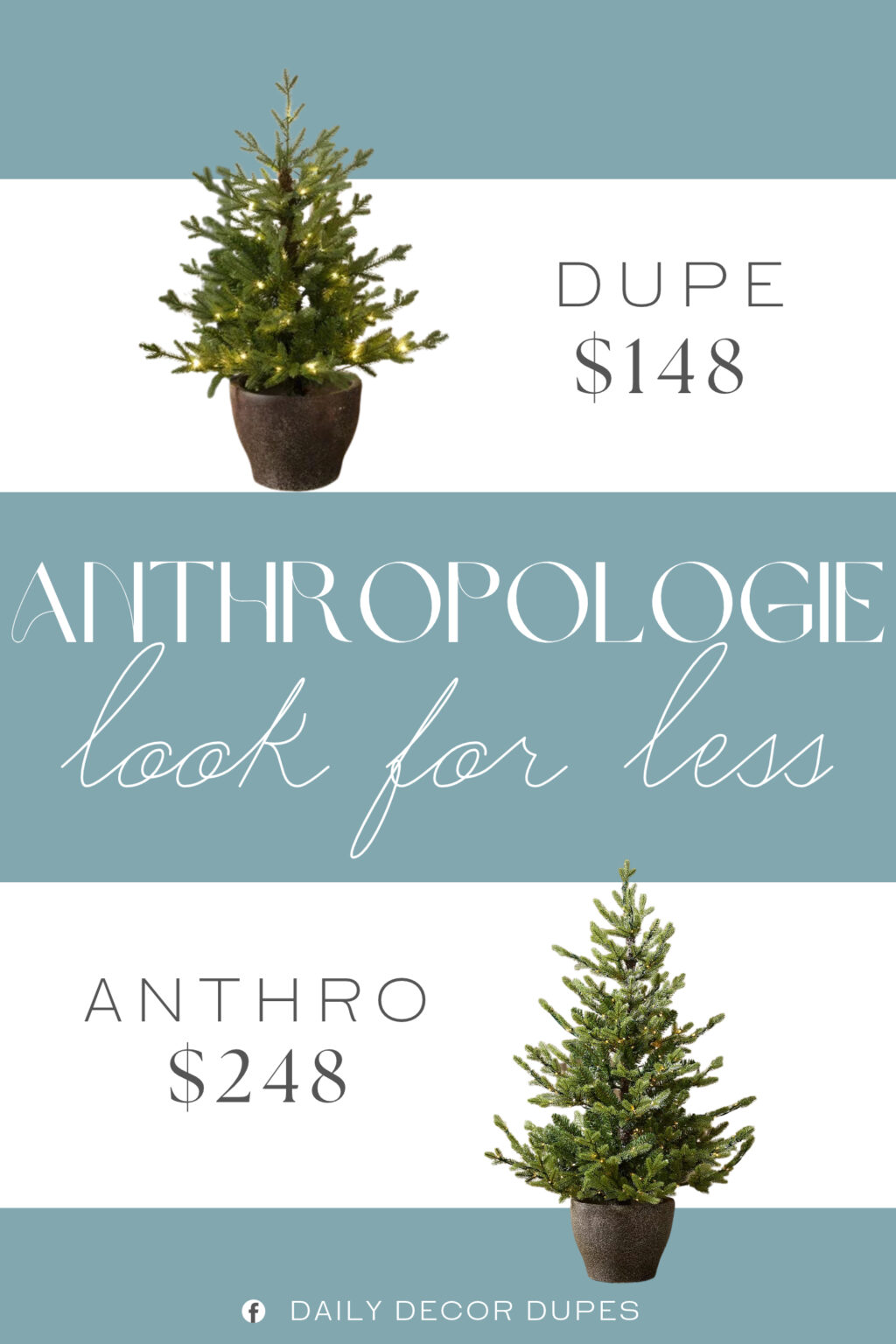 Anthropologie Terrain Artificial Pre-Lit Potted Norway Spruce Dupe. It features realistic, slightly irregular spruce needles and an organic silhouette. The tree arrives pre-strung with warm white LED lights tucked into a decorative pot.