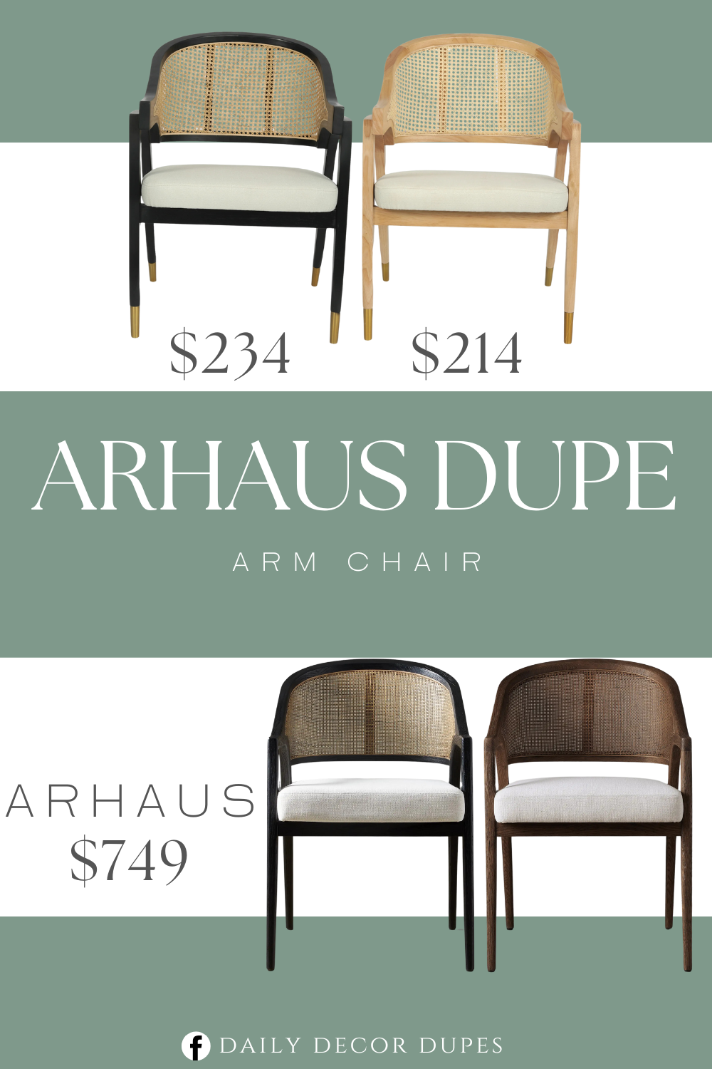 Arhaus Aimee Dining Arm Chair Dupe. Merrick Lane Cane Rattan Padded Accent or Dining Chair with Gold Accented Legs in Natural/Black. Cane Rattan Dining or Accent Chair with Arms. Solid Wood Frame. Woven Wraparound Backrest.