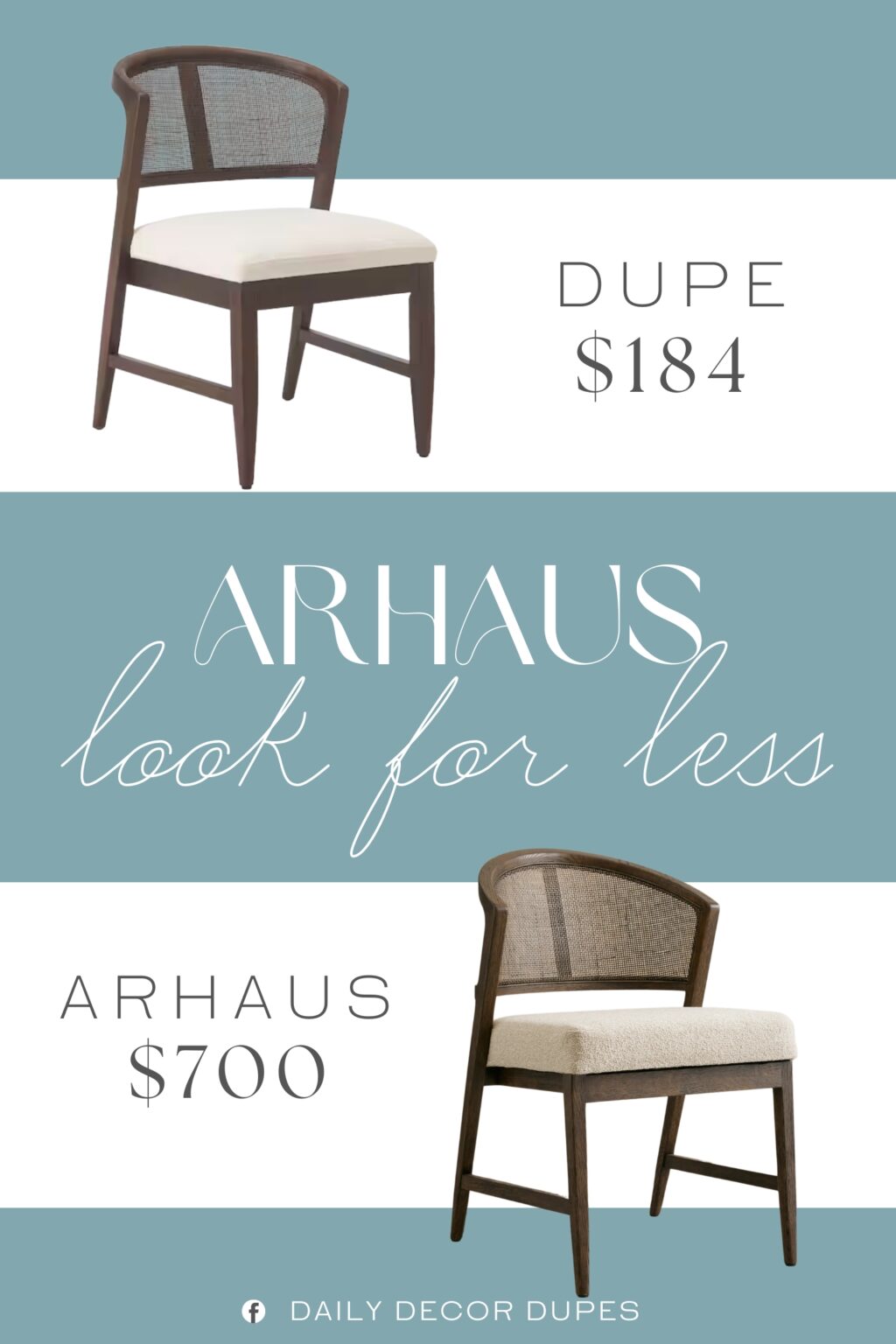 Arhaus Aimee Dining Side Chair Dupe. featuring sturdy wood frames, soft fabric upholstered seats, and beautifully crafted cane woven backs that add warmth, breathability, and visual interest.