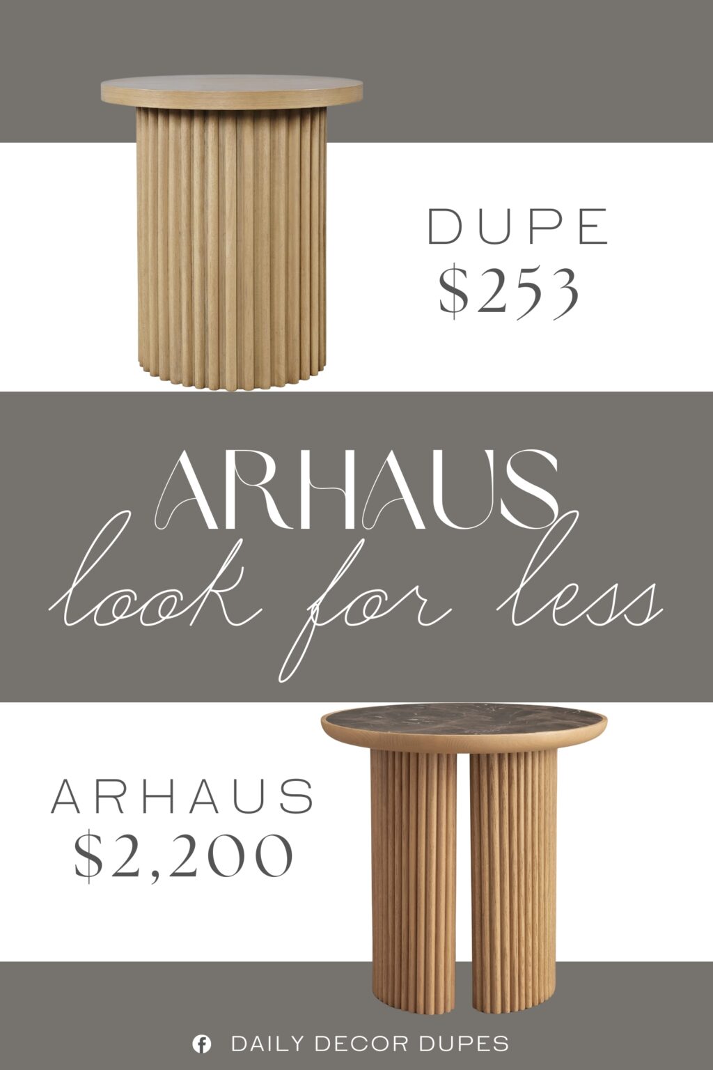 Arhaus Astor Round End Table Dupe. Crafted from durable rubberwood and veneer, this table blends natural warmth with modern design elements.