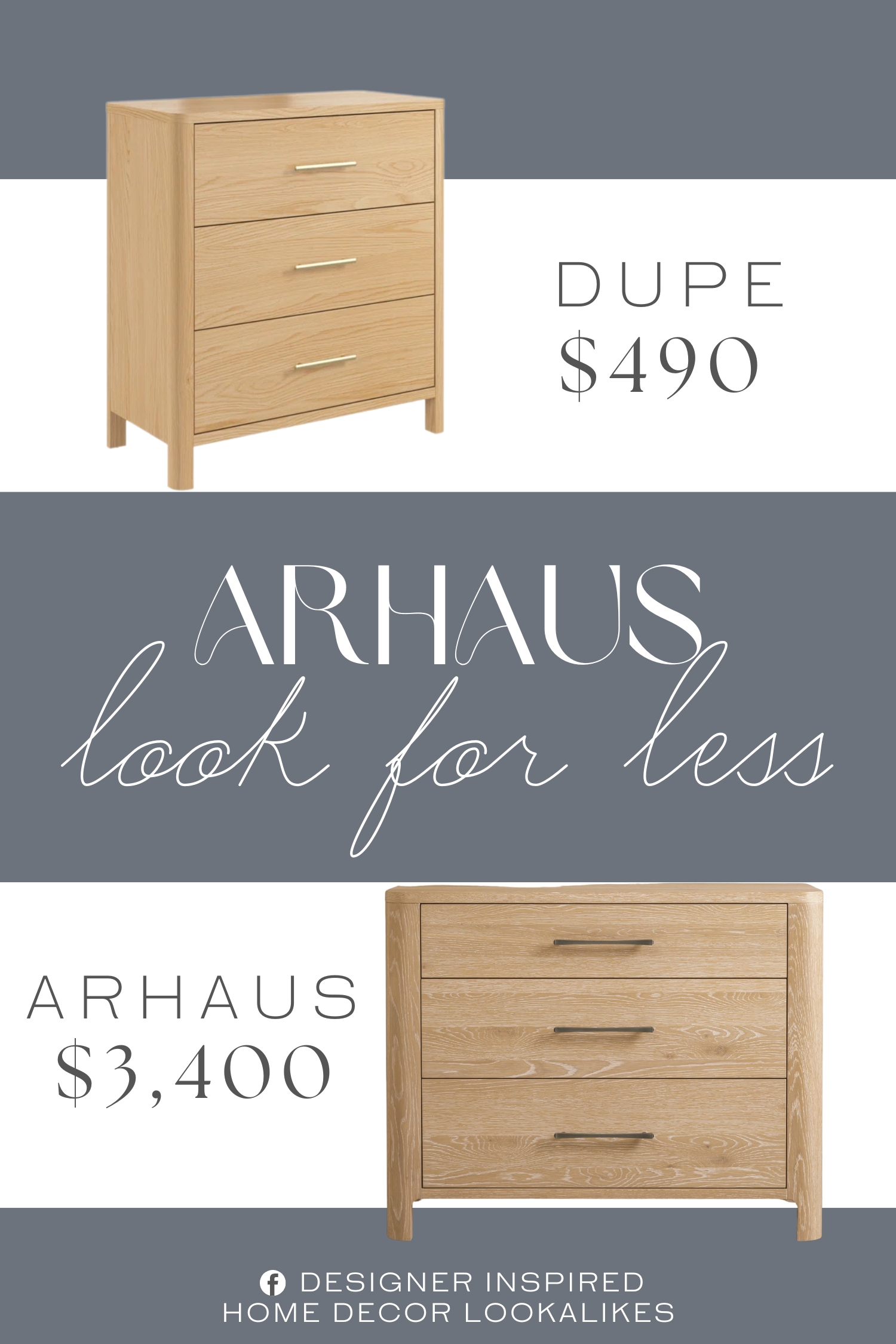 Arhaus Calista Three-Drawer Chest Dupe. Expertly crafted from a premium blend of solid white oak veneer and engineered wood for lasting quality. Natural variations in wood grain, texture, and finish make each piece one of a kind.