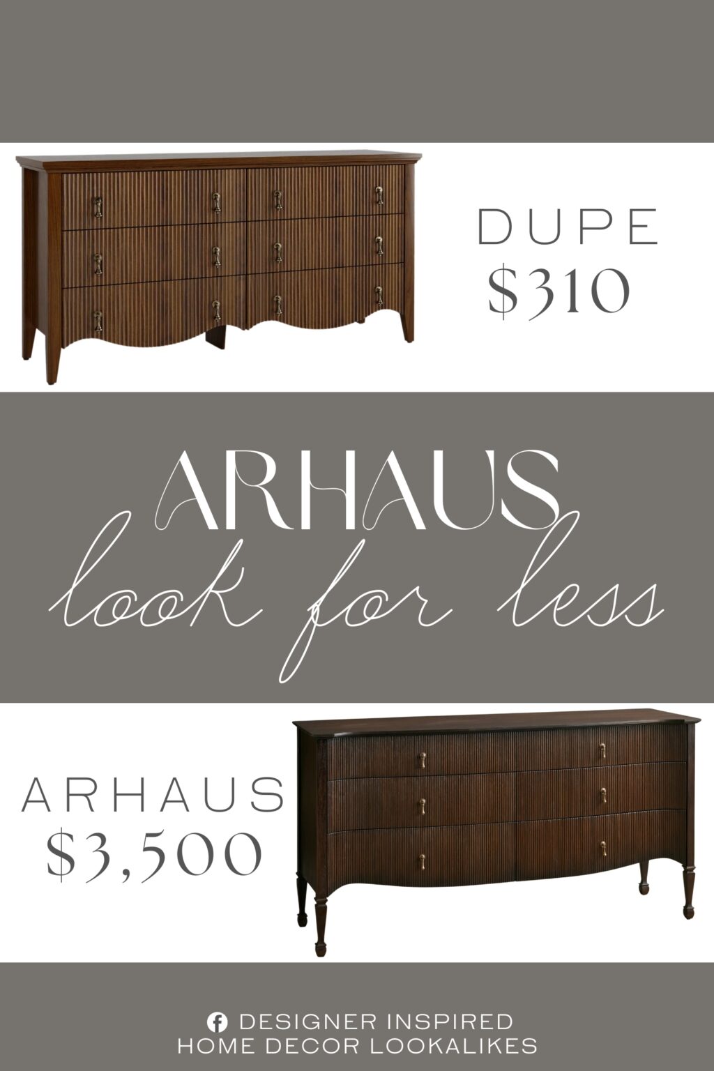 Arhaus Conrad Six-Drawer Dresser Dupe. Constructed with high-quality materials and a stable 4-leg base, this piece functions beautifully as a bedroom dresser, a stylish entryway console, or a sophisticated media stand.