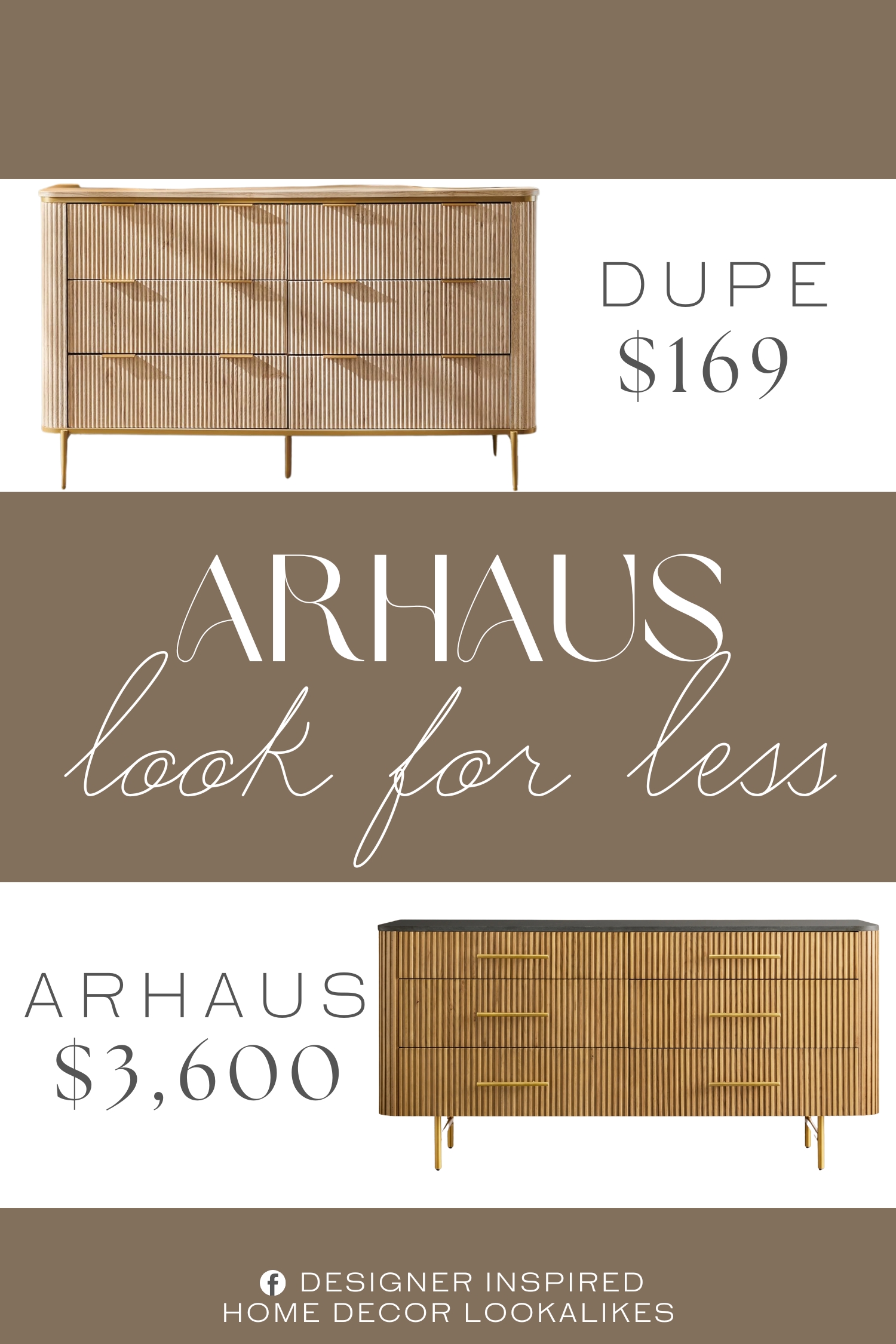 Arhaus Finnley Six-Drawer Dresser Dupe. The dresser features striking gold accents that add a luxurious touch to its design. From the handles to the legs, these gold details complement the Natural Oak finish, creating a harmonious blend of modern and classic elements. The gold accents not only enhance the visual appeal but also serve as practical components, providing sturdy support and easy-to-grip handles for the drawers.