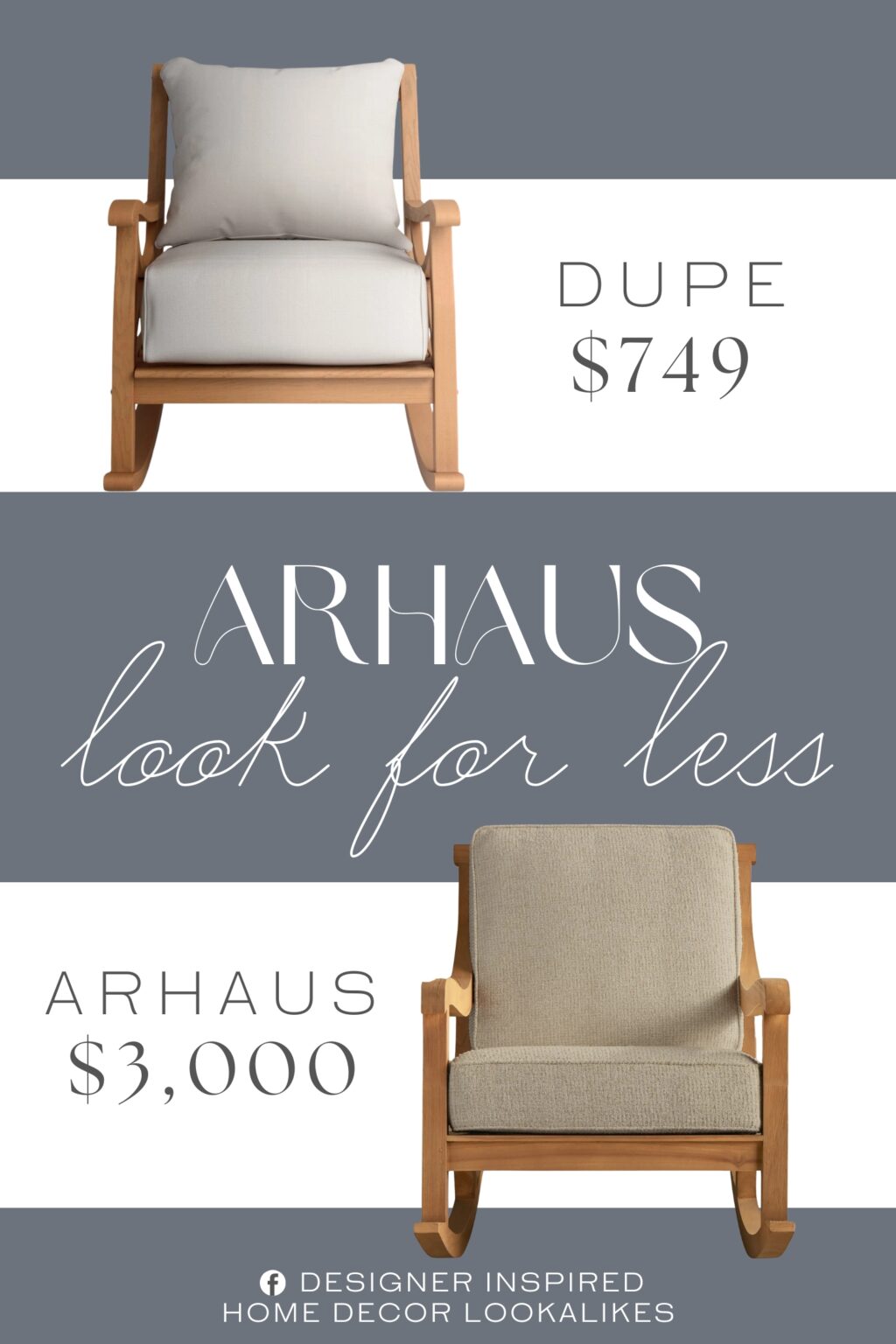 Arhaus Hamptons Outdoor Rocking Chair Dupe. Its frame is made from teak wood, and it provides a smooth rocking motion perfect for unwinding outside.