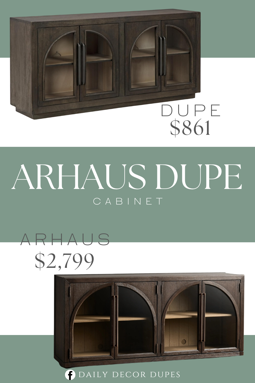 Arhaus Hattie Sideboard Cabinet Dupe. Wood and Glass material. Four doors cabinet. Rectangular shape. Classic style. Product dimension 15.88"D x 61.88"W x 30.13"H.