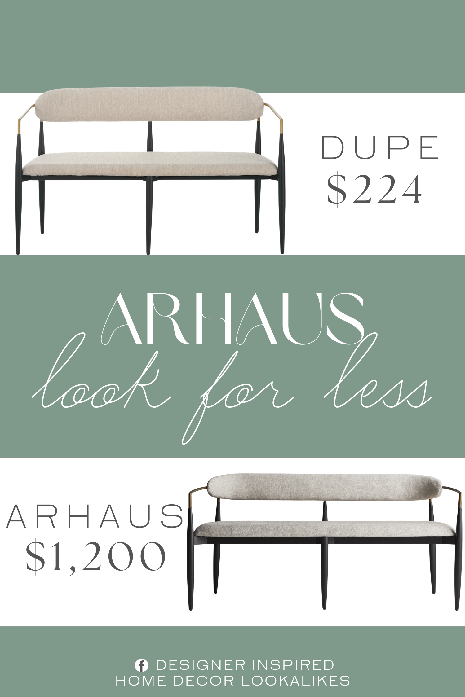 Arhaus Jagger Dining Bench Dupe. This loveseat features a minimalist aesthetic with clean lines, a sleek toothpick frame, and a curved open backrest, adding a touch of modern elegance to any space.