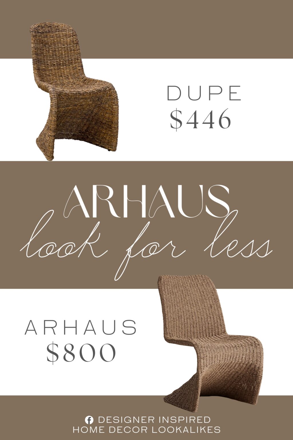 Arhaus Leon Outdoor Dining Chair Dupe. Constructed from banana leaf and metal. Finished in brown. Features metal frame wrapped in woven banana leaf.