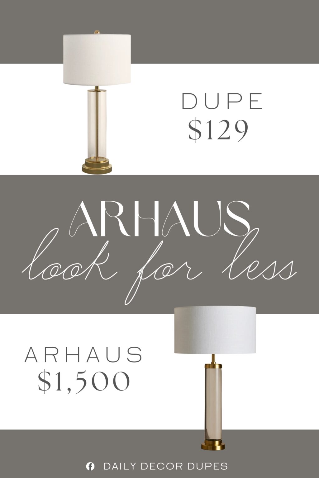 Arhaus Linden Crystal Table Lamp Dupe. The Glass cylindrical body encompasses a sleek metal interior and sits atop a layered pedestal base, bringing decorative depth and dimension to any room.