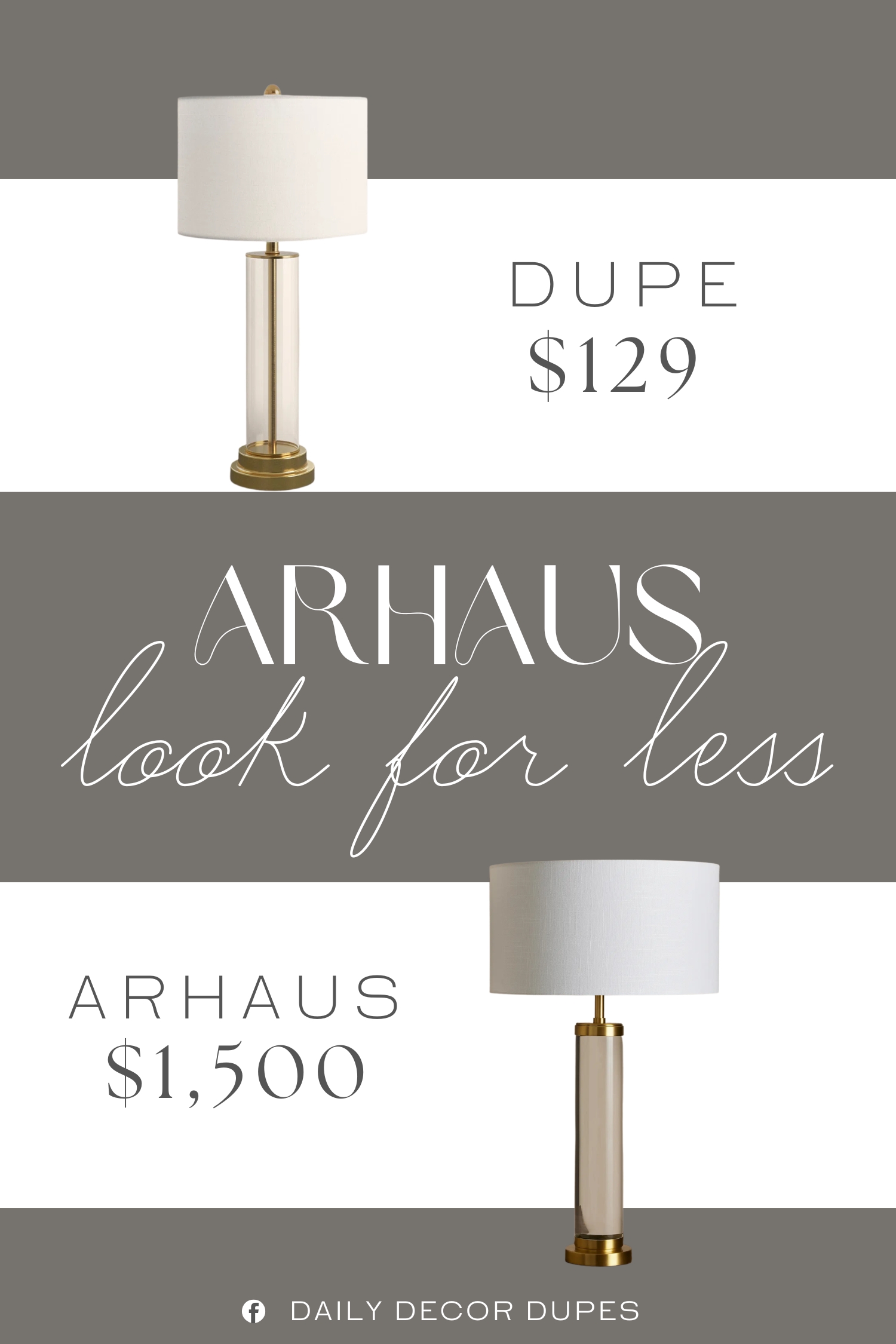 Arhaus Linden Crystal Table Lamp Dupe. The Glass cylindrical body encompasses a sleek metal interior and sits atop a layered pedestal base, bringing decorative depth and dimension to any room.