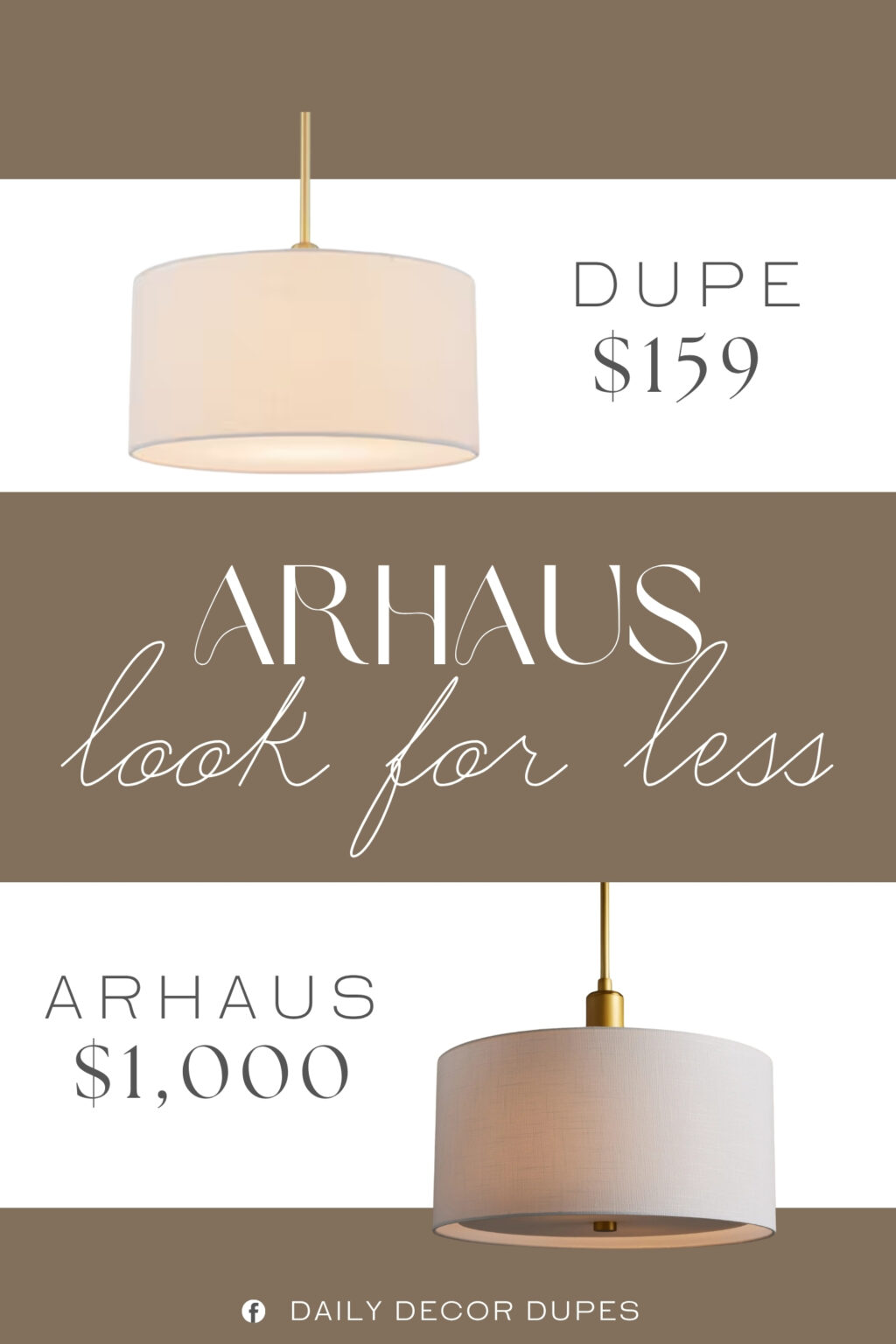 Arhaus Linden Pendant Dupe. This single-light drum pendant featuring a clean fabric shade and warm brass accents. The wide drum shade softly filters light, producing comfortable ambient illumination that works beautifully in both everyday living spaces and relaxed entertaining areas.