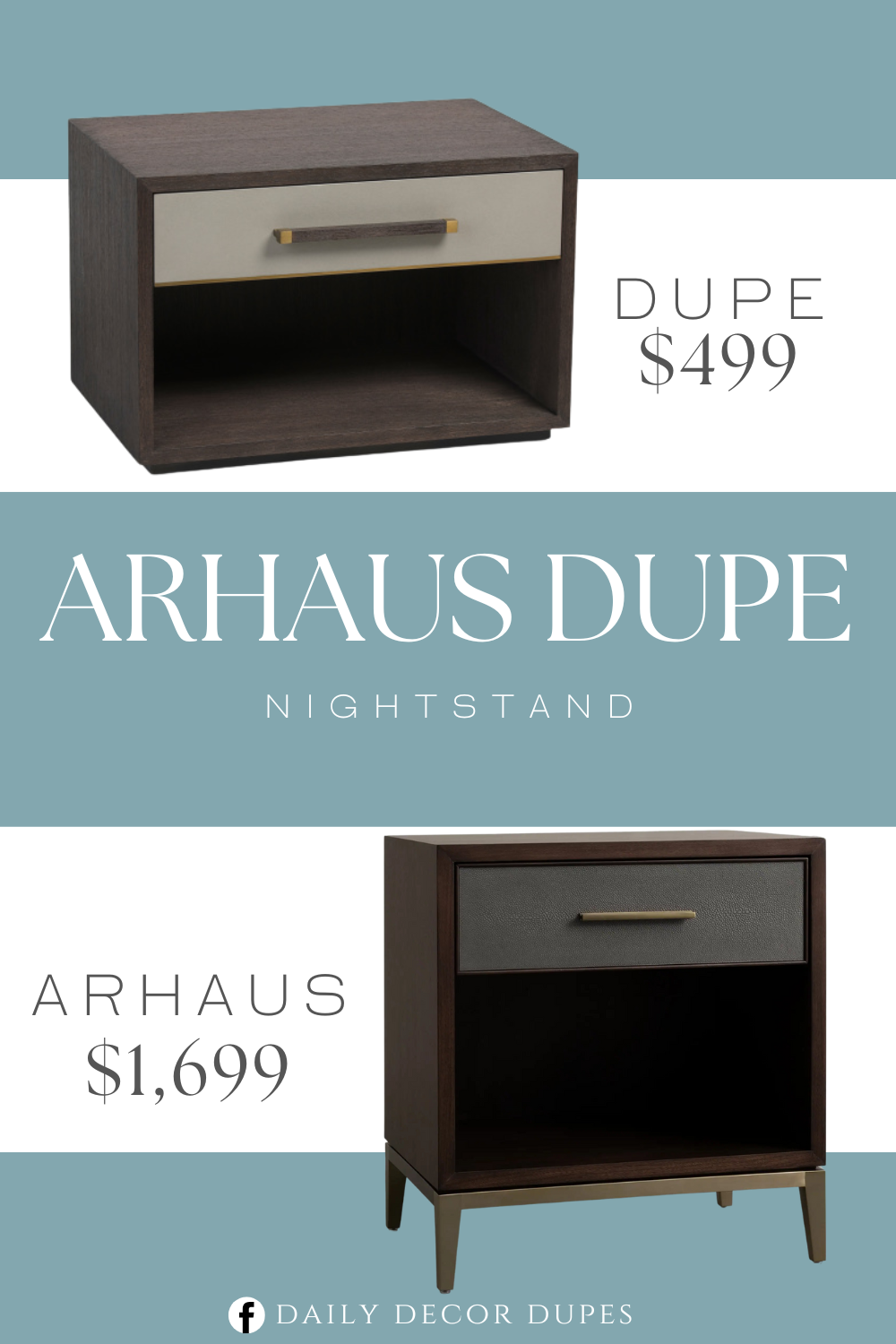 Arhaus Malone Open Nightstand Dupe. Open bottom shelf, metallic accent, 1 drawer. Gold tone hardware and made out of wood. Product dimension 23in W, 16in H, 17in L.