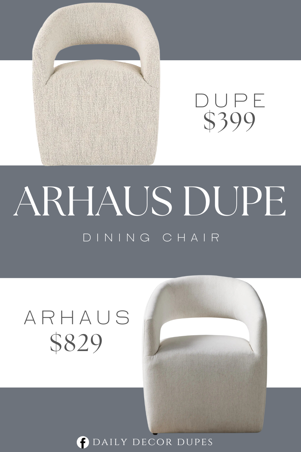 Arhaus Norah Dining Chair Dupe. Foam seat silling. Tight back and seat. Caster Legs. With sleek, inviting contours and a cut-out back that makes for an Art Deco feel. Foam wrapped in a textured fabric makes this a desirable choice to brighten any room.