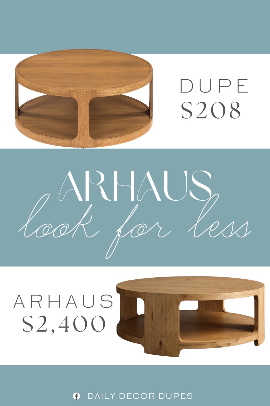 Arhaus Redding Round Coffee Table Dupe. Constructed from sturdy wood, ensuring lasting durability and resilience for everyday use in busy households.