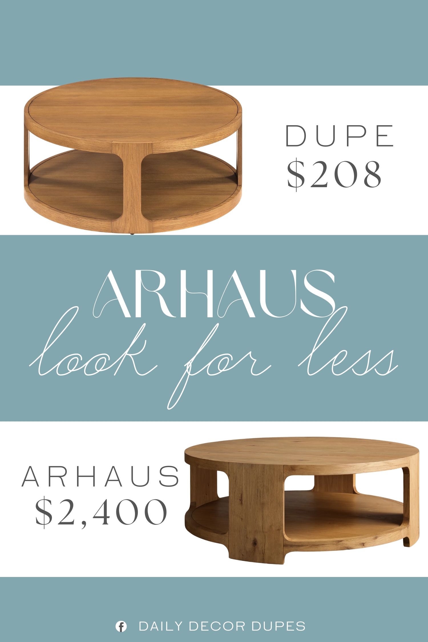 Arhaus Redding Round Coffee Table Dupe. Constructed from sturdy wood, ensuring lasting durability and resilience for everyday use in busy households.