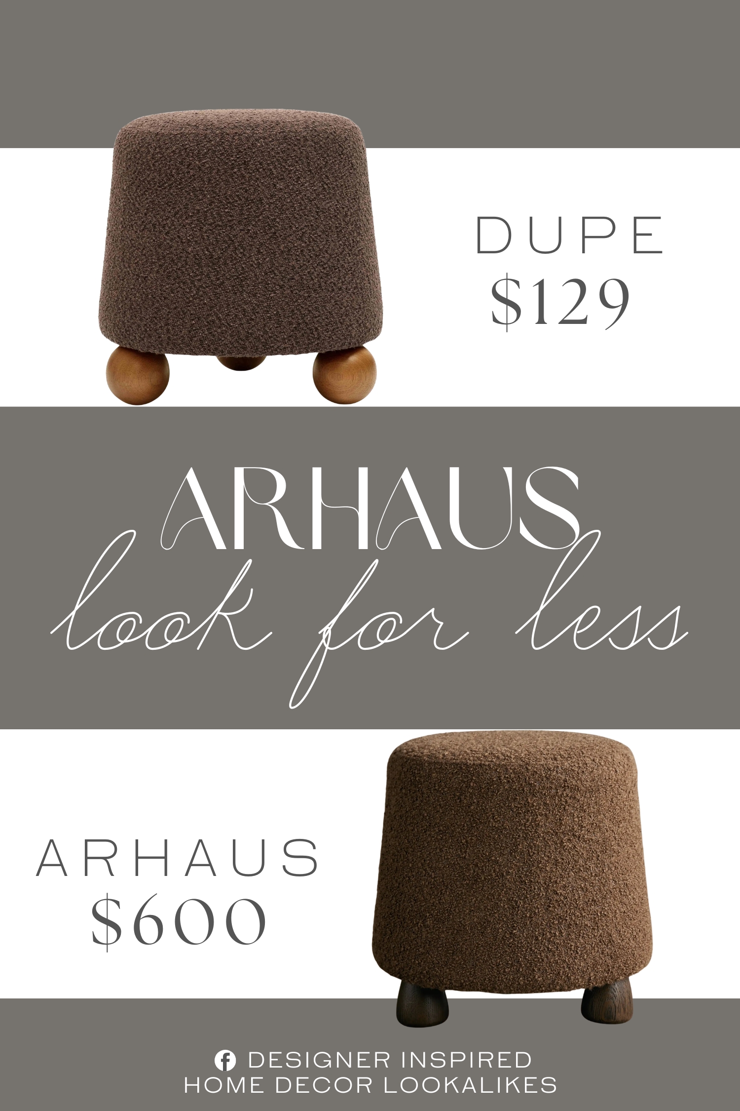 Arhaus Steffi Ottoman Dupe. Color Chocolate Brown. Top Material Type Boucle. Fabric Type 100% Polyester. Base Material Wood.