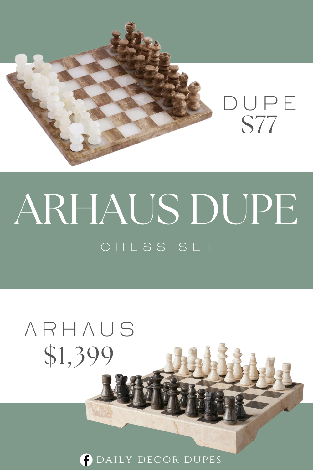 Arhaus Stone Chess Set Dupe. Hand-carved of ivory-colored onyx and brown marble, this chess set adds a touch of tradition and flair to your home.