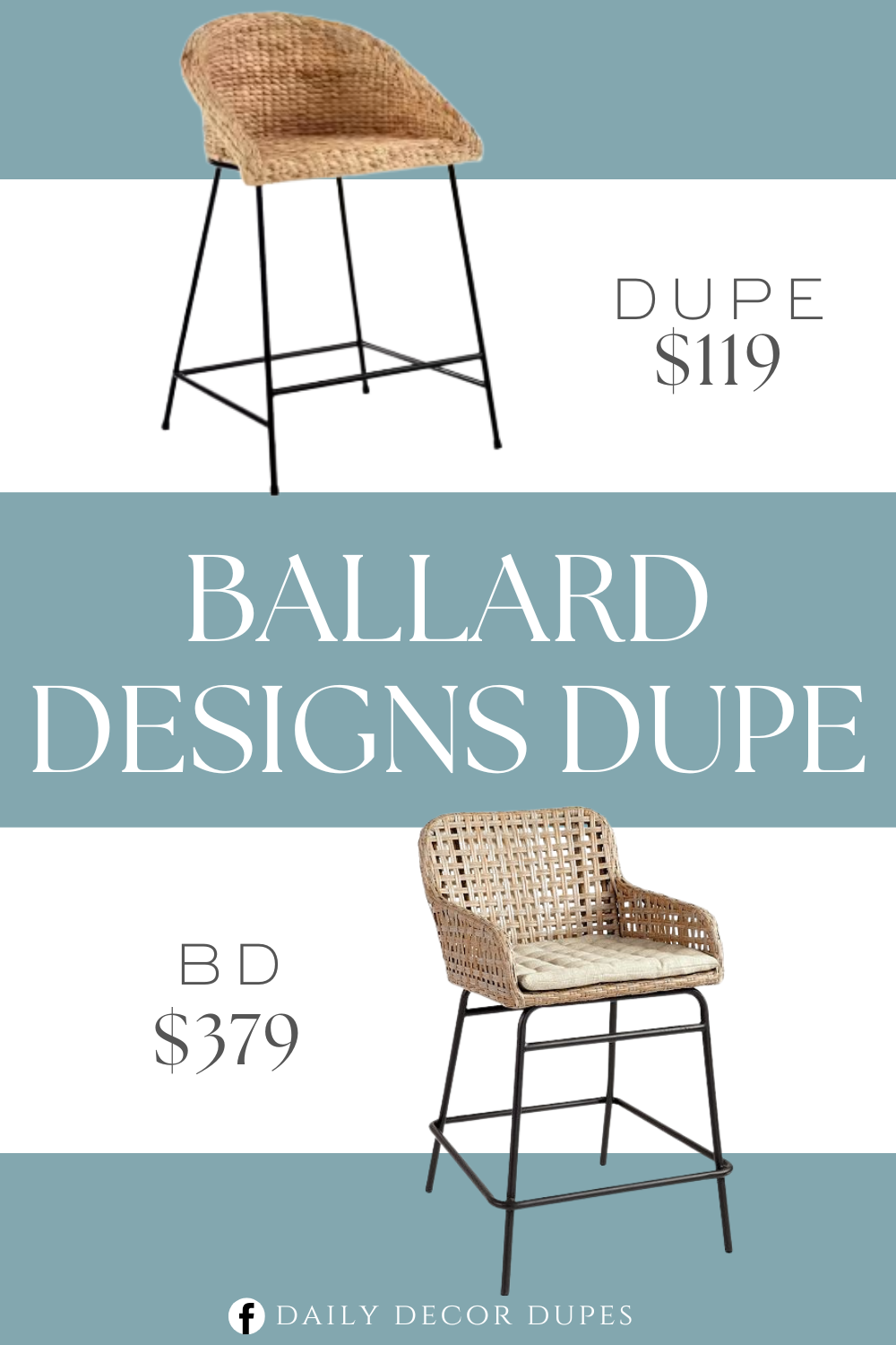 Ballard Designs Bailey Woven Counter Stool Dupe. Low-back counter stool. Classic woven water hyacinth seat.