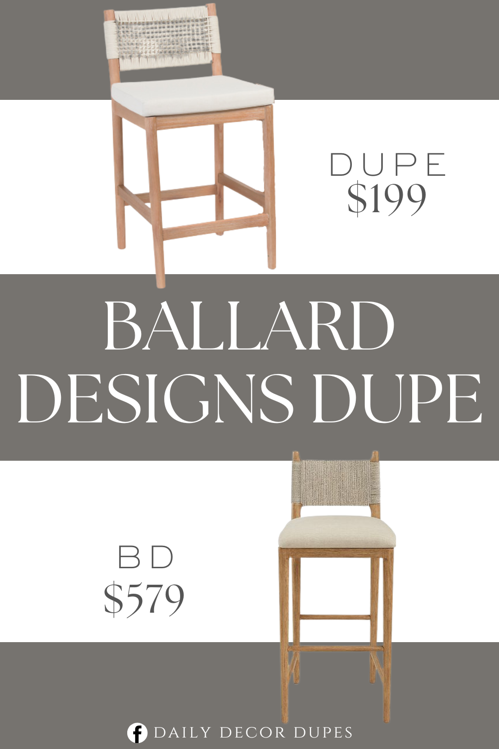 Ballard Designs Bridget Counter Stool Dupe. cross woven rope design, removable cushion seat, armless, sits at counter height, upholstered seat. basketweave pattern. Filled with polyurethane foam pad/polyester fiber batting.