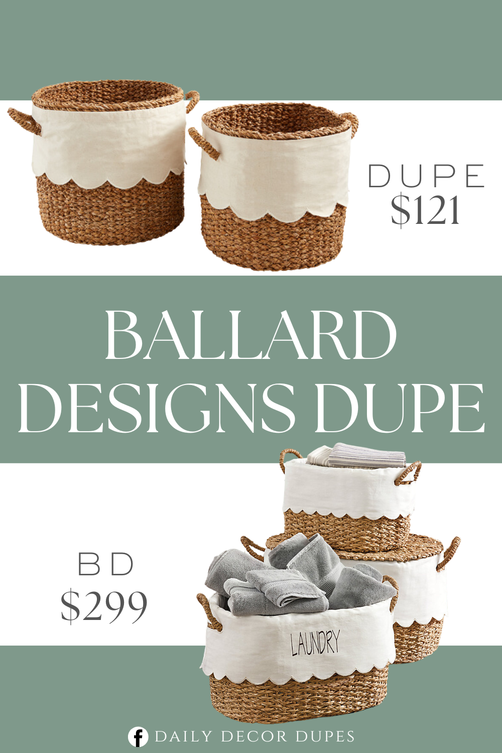 Ballard Designs Bunny Williams Nesting Baskets with Scalloped Liner Dupe. Beautifully crafted from seagrass for a touch of elegance in any room. Distinctive scallop design on the outside enhances their appeal as decorative items. Versatile baskets for organizing small items or adding a natural element to your decor.