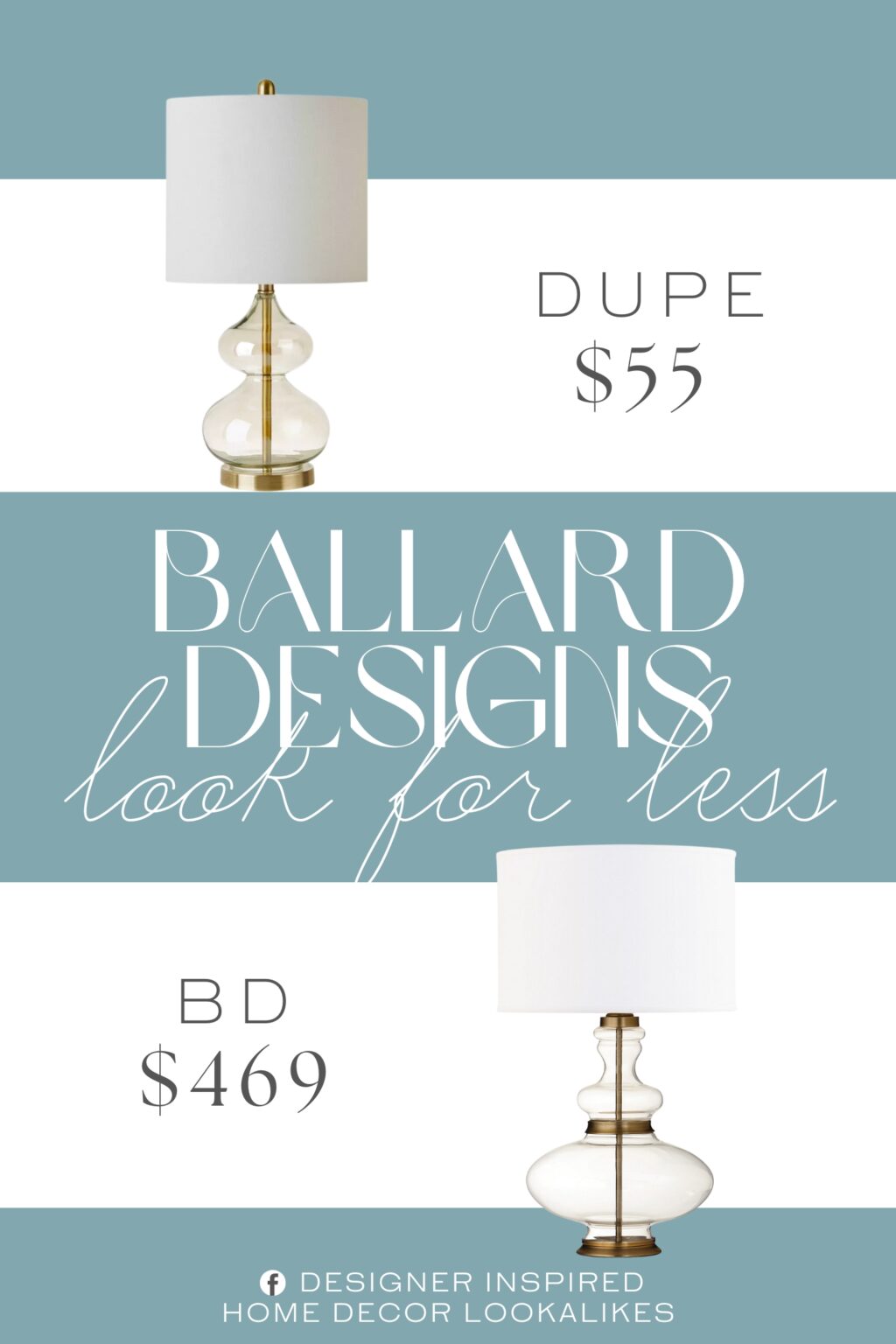 Ballard Designs Mila Blown Glass Table Lamp Dupe. Modern curved glass and metal base table lamps. White tapered drum shaped shade and color.