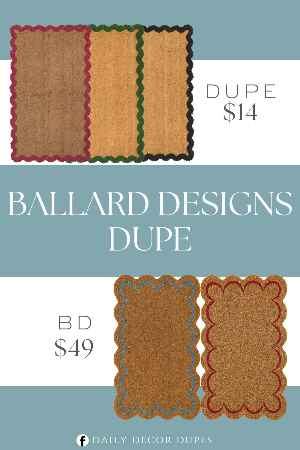 Ballard Designs Scallop Coir Mat Dupe. Contrast scalloped edges and outdoor use. Non-skid backing. Coir/pvc. Overall dimension 20in L x 34in W.