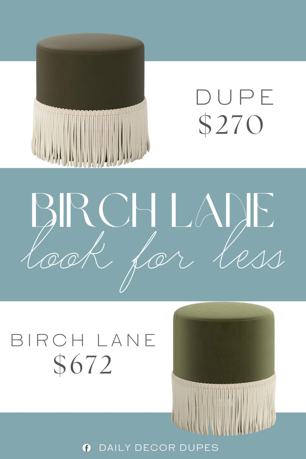 Birch Lane Ann Ottoman Dupe. his round ottoman is designed with a pinewood frame in a round shape with fringe detailing for a standout look that will beautifully complement your existing decor.