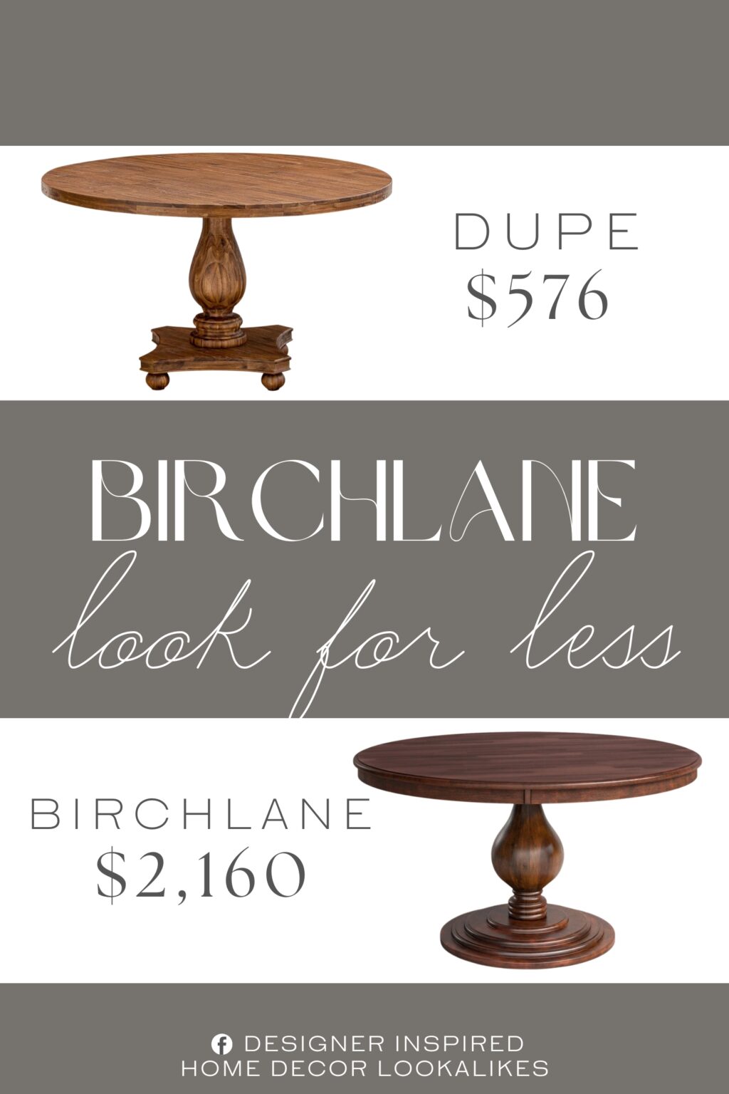 Birch Lane Kehoe Round Dining Table Dupe. This round kitchen table features a robust acacia wood tabletop and an acacia wood pedestal base, ensuring both durability and elegance.