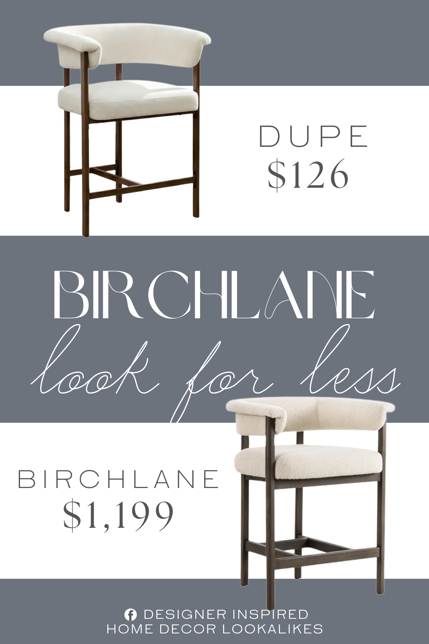 Birch Lane Lowell Counter Stool Dupe. Constructed with a heavy-duty metal frame wrapped in a rich wood-look veneer, this stool offers the classic warmth of wood with the unmatched durability of metal.