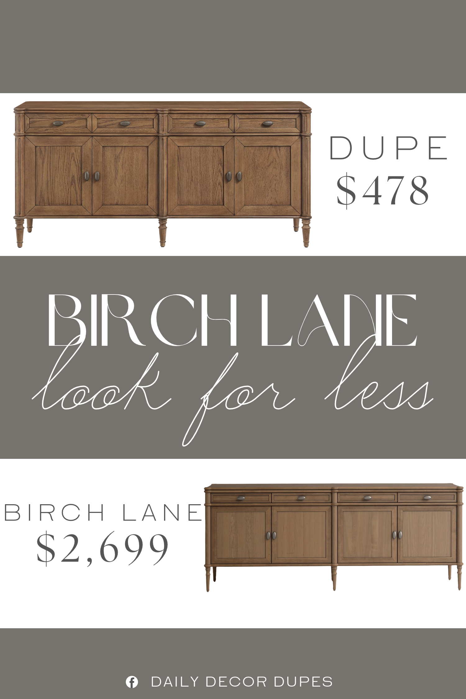 Birch Lane Susie Oak Sideboard Dupe. Crafted from solid rubberwood and red oak veneers for lasting durability. Farmhouse-inspired design with turned wood legs.