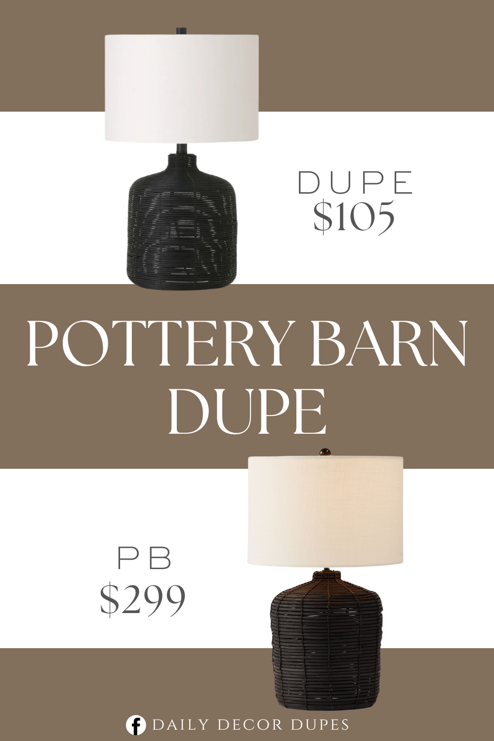 Pottery Barn Cambria Rattan Table Lamp Dupe. This table lamp brings ambient light and an organic aesthetic to your living space. It's made with an urn-shaped, woven rattan base for a breezy look and feel. The natural material is offset with black steel accents and a crisp linen drum shade, complementing boho, coastal, and modern decor styles alike.