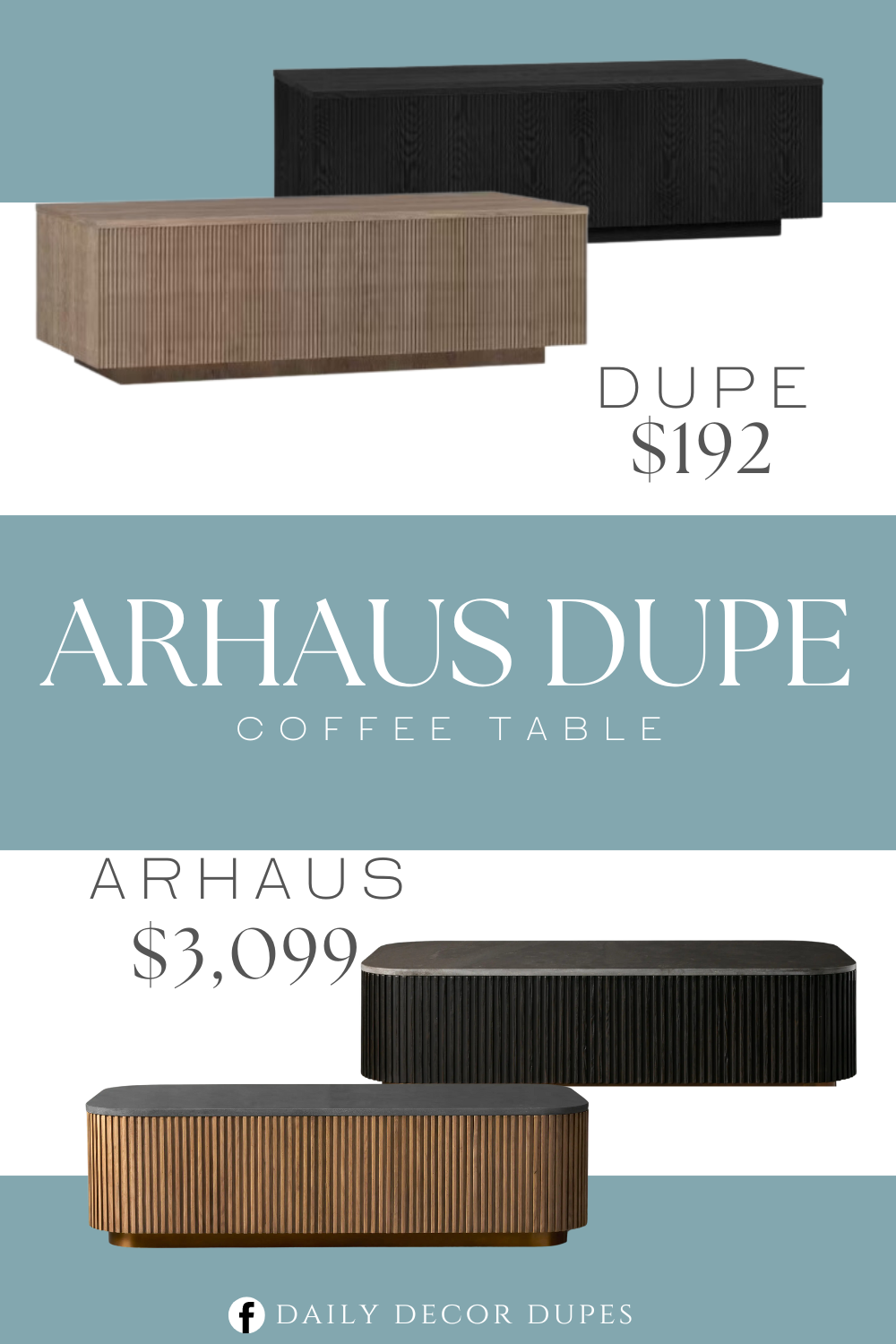 Arhaus Finnley Coffee Table Dupe. Finished in wood-look antiqued gray oak. Table is made of high-quality MDF and PVC materials. Modern contemporary design for your living room.