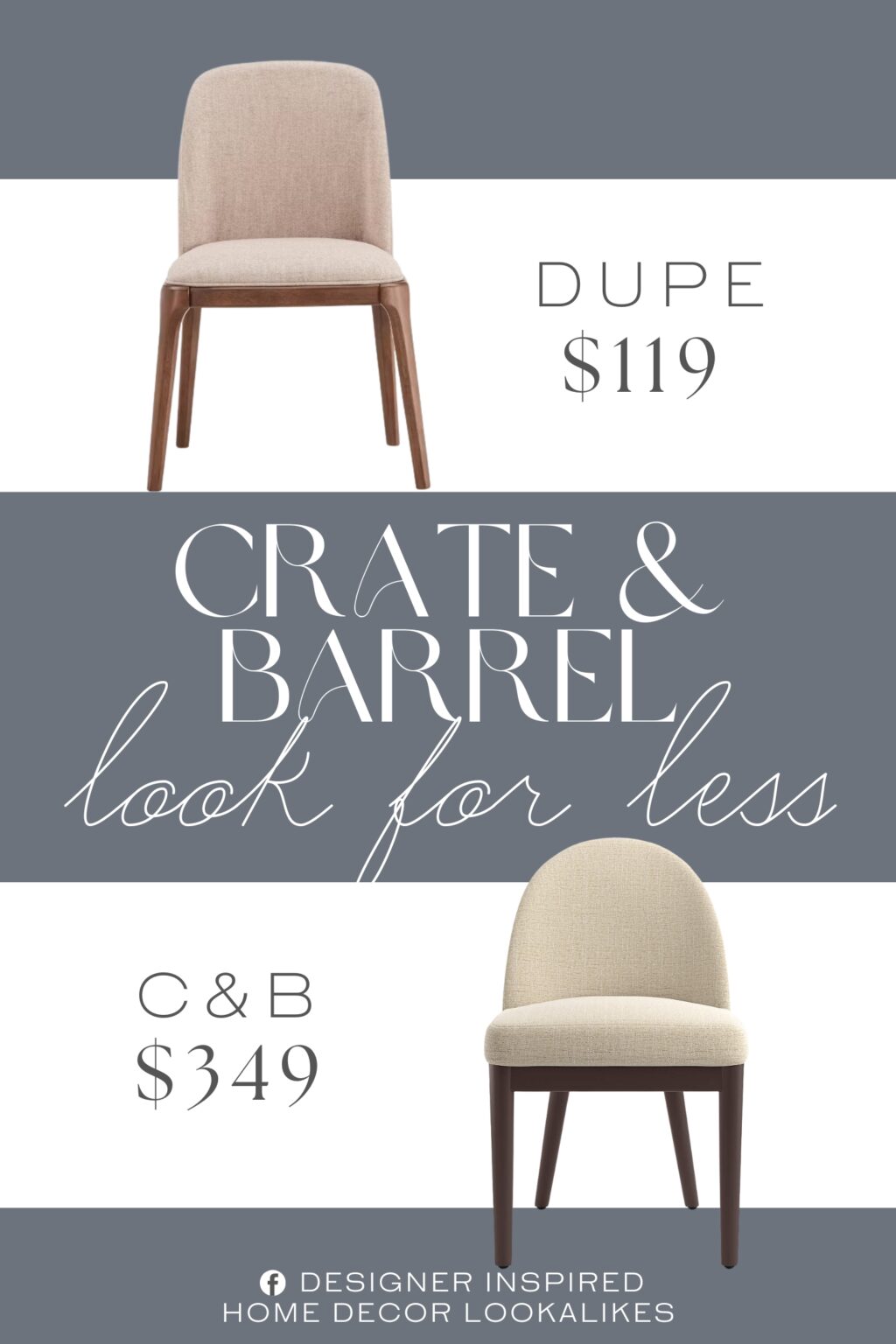 Crate & Barrel Ana Ivory Dining Chair with Brown Wood Legs Dupe. Founded on a solid rubber wood frame for durability, this set also showcases a wood grain finish in a streamlined silhouette. The seats are filled with foam and upholstered in soft fabric for lasting comfort, making this set a great choice for any dining room.