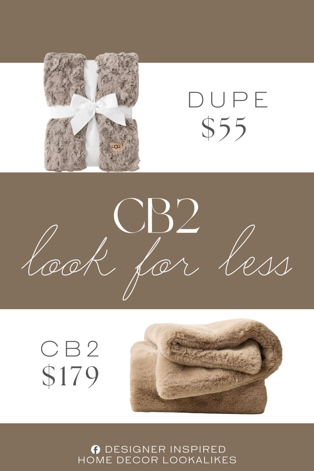 CB2 Astor Light Brown Faux Fur Throw Blanket Dupe. Made for warmth and softness, it enhances bedroom decor, making it a cozy throw blanket for bed.