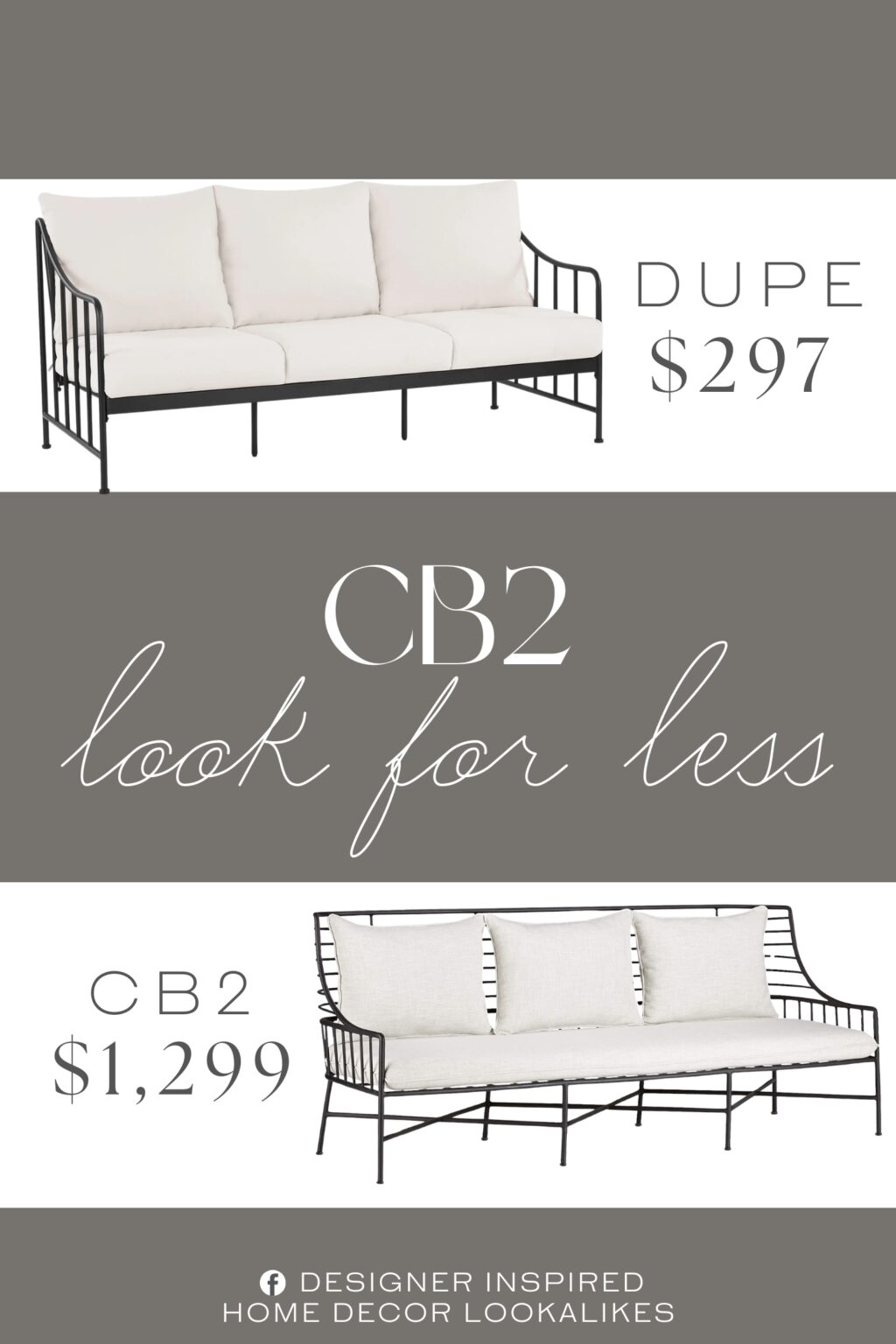 CB2 Breton Black Metal Outdoor Sofa Dupe. Heavy-duty, rust-resistant, e-coated & powder-coated steel frames