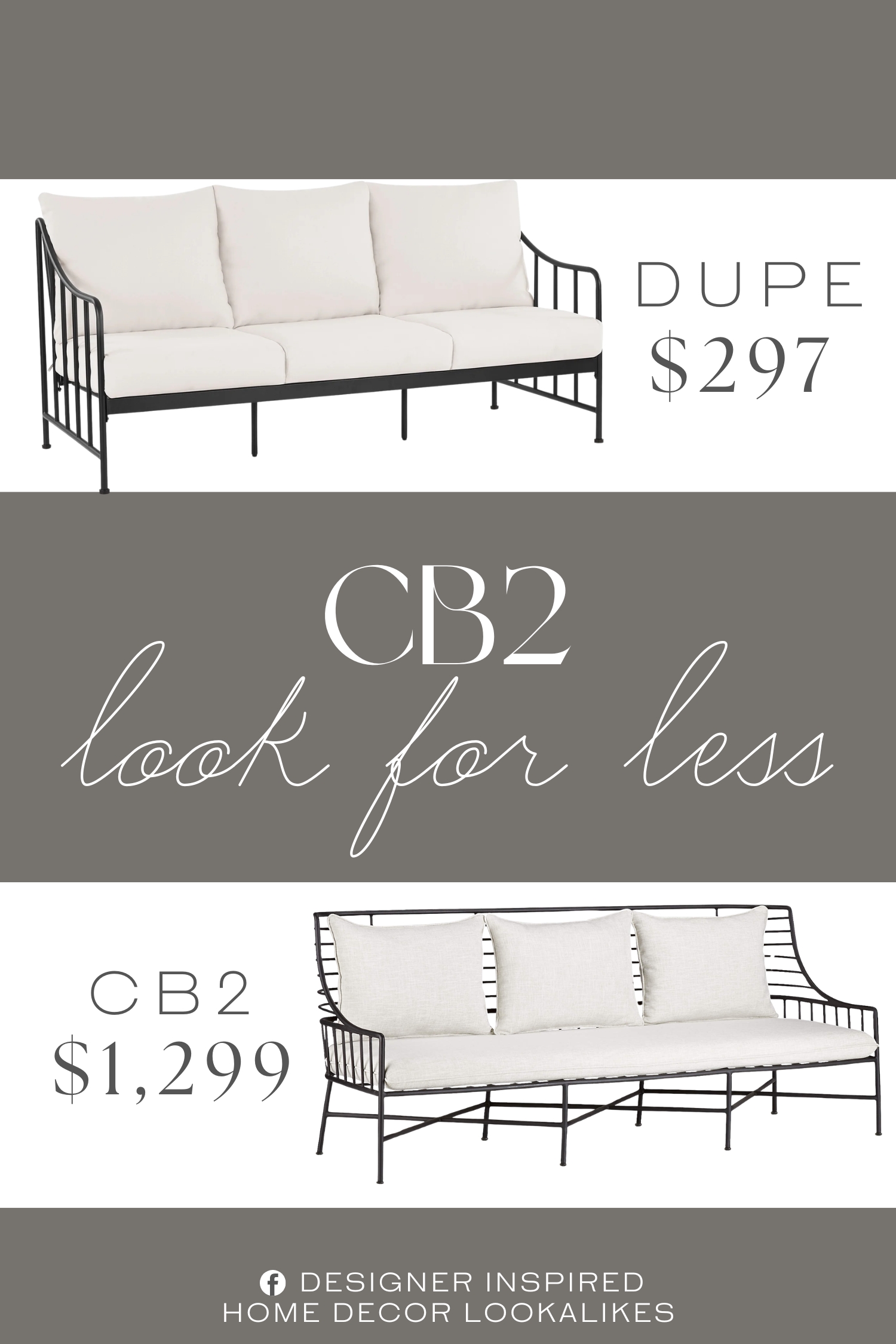 CB2 Breton Black Metal Outdoor Sofa Dupe. Heavy-duty, rust-resistant, e-coated & powder-coated steel frames