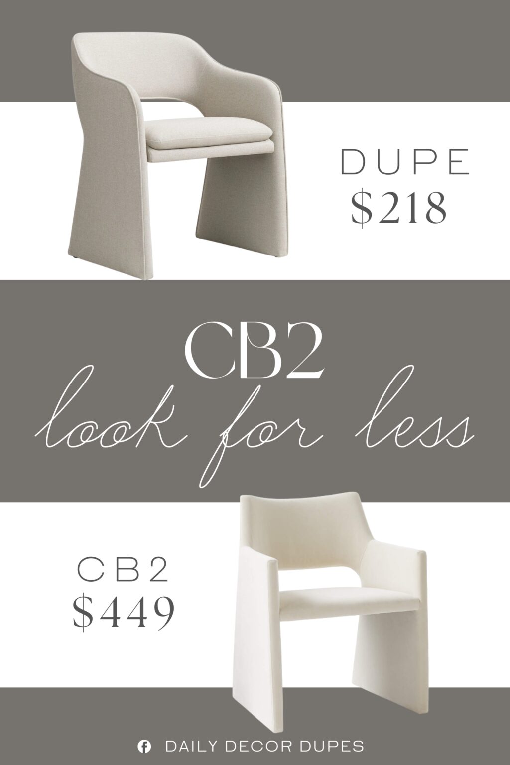 CB2 Foley Snow White Performance Dining Armchair Dupe. Its softly curved form and open back create a relaxed yet refined presence, making it perfect for casual seating, conversation areas, or dining rooms that double as living spaces.