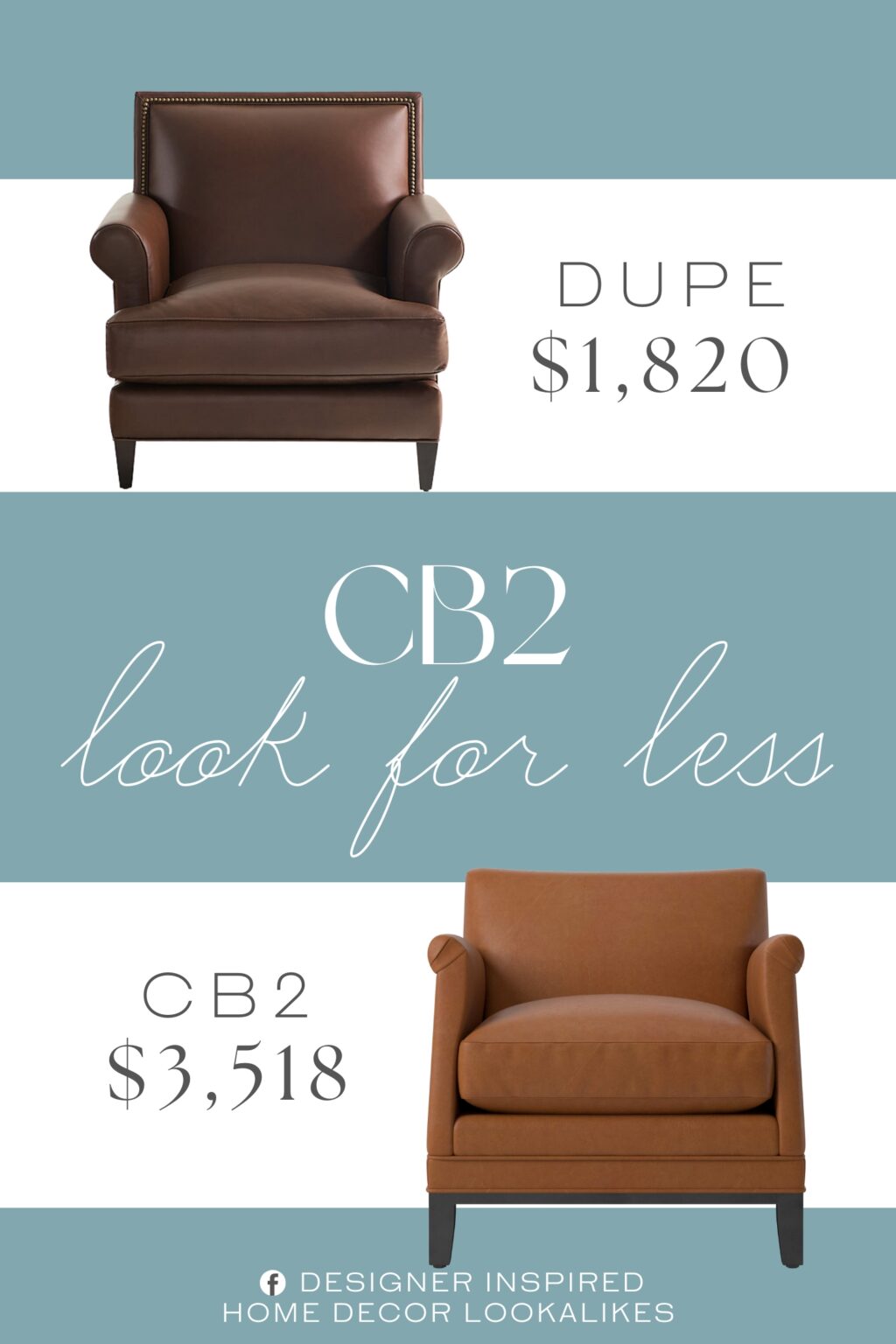 CB2 Olson Leather Chair Dupe. It features tight back framed in hand tacked brass nailhead trim.