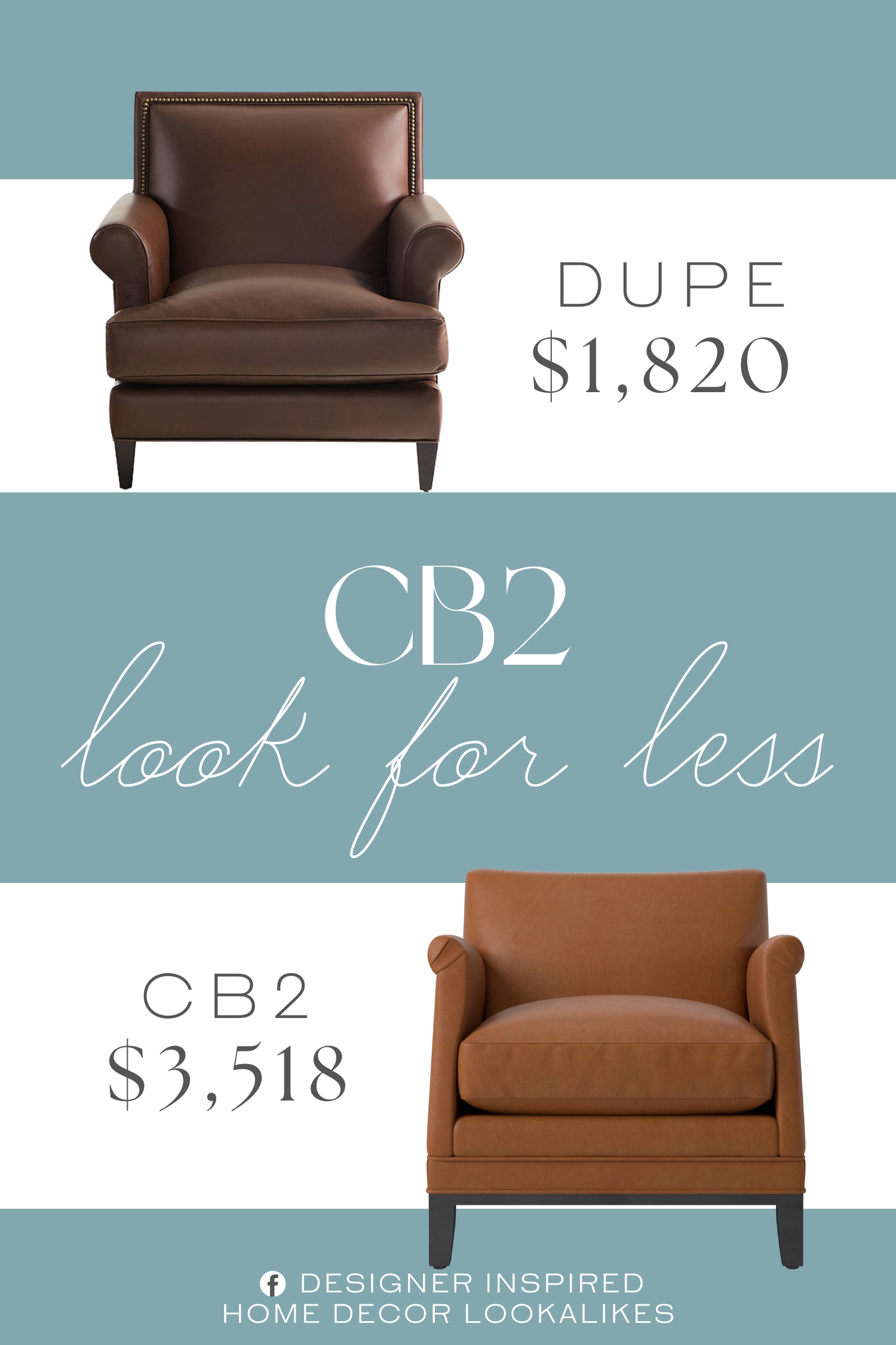 CB2 Olson Leather Chair Dupe. It features tight back framed in hand tacked brass nailhead trim.