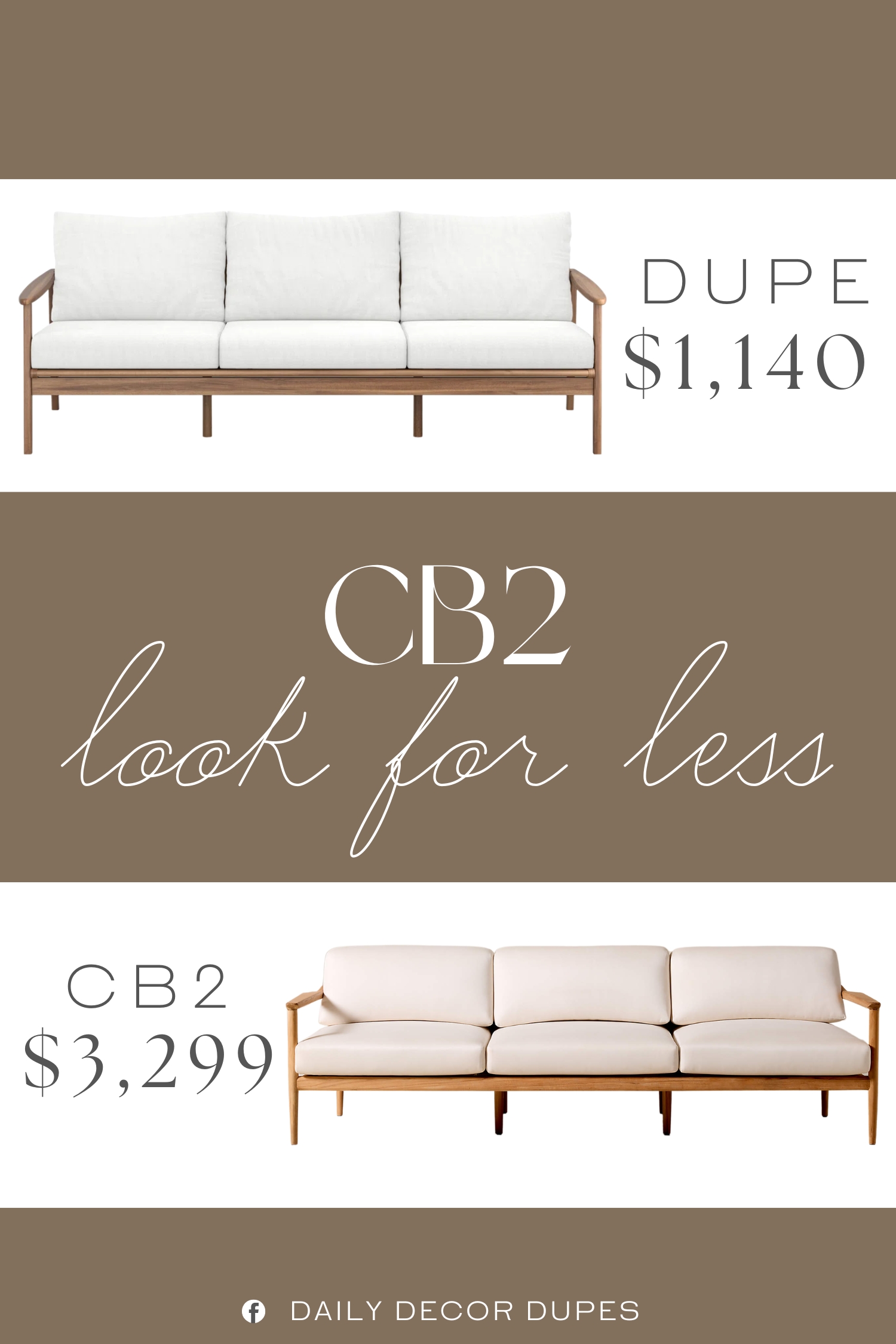 CB2 Tide Teak Outdoor Sofa Dupe. Crafted from FSC-Certified Acacia solid wood, this outdoor item offers exceptional strength and longevity. Naturally resistant to the elements, acacia ensures your furniture withstands weather conditions while maintaining its beauty over time.