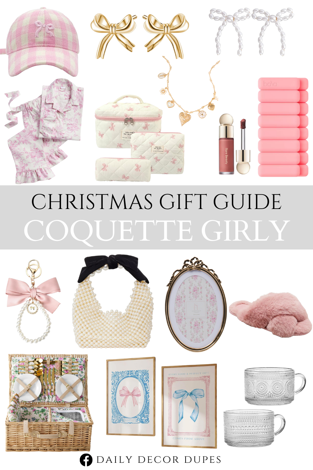 Christmas Gift Guide Coquette Girly. Gold Bow Knot Stud Earrings for Women Pearl Earrings Small Tiny Simple Bow Earrings Jewelry. Beaded Pearl Bow Shoulder Bag. Soft Pinch Liquid Blush. Pearl Bow Keychain Wistlet. Bow-Tie Baseball Cap. Bandesun Vintage Glass Coffee Mugs Tea Cups. Bala Bangles 2pc Wrist & Ankle Weight Set. Statement Detail Heart Charm Necklace. Solid 925 Sterling Silver Bow Stud Earrings. Flannel Pajama. Crossband Slide Slippers. Famille Rose Picnic Basket. 3 PCS Quilted Makeup Bag. Preppy Bow Wall Art Decor Set of 2 Coquette Canvas Wall Decor. Oval Bow Table Top Picture Frame.