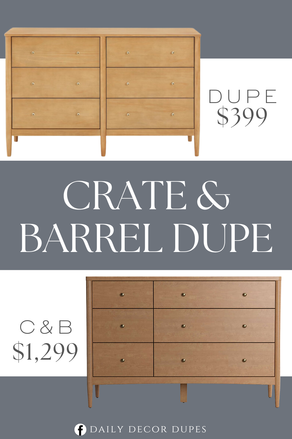 Crate & Barrel 6-Drawer Wide Kids Dresser Dupe. Made of solid sustainable New Zealand pinewood and TSCA compliant engineered wood. 6 spacious drawers that can hold all the adorable baby clothes, blanket, and more.