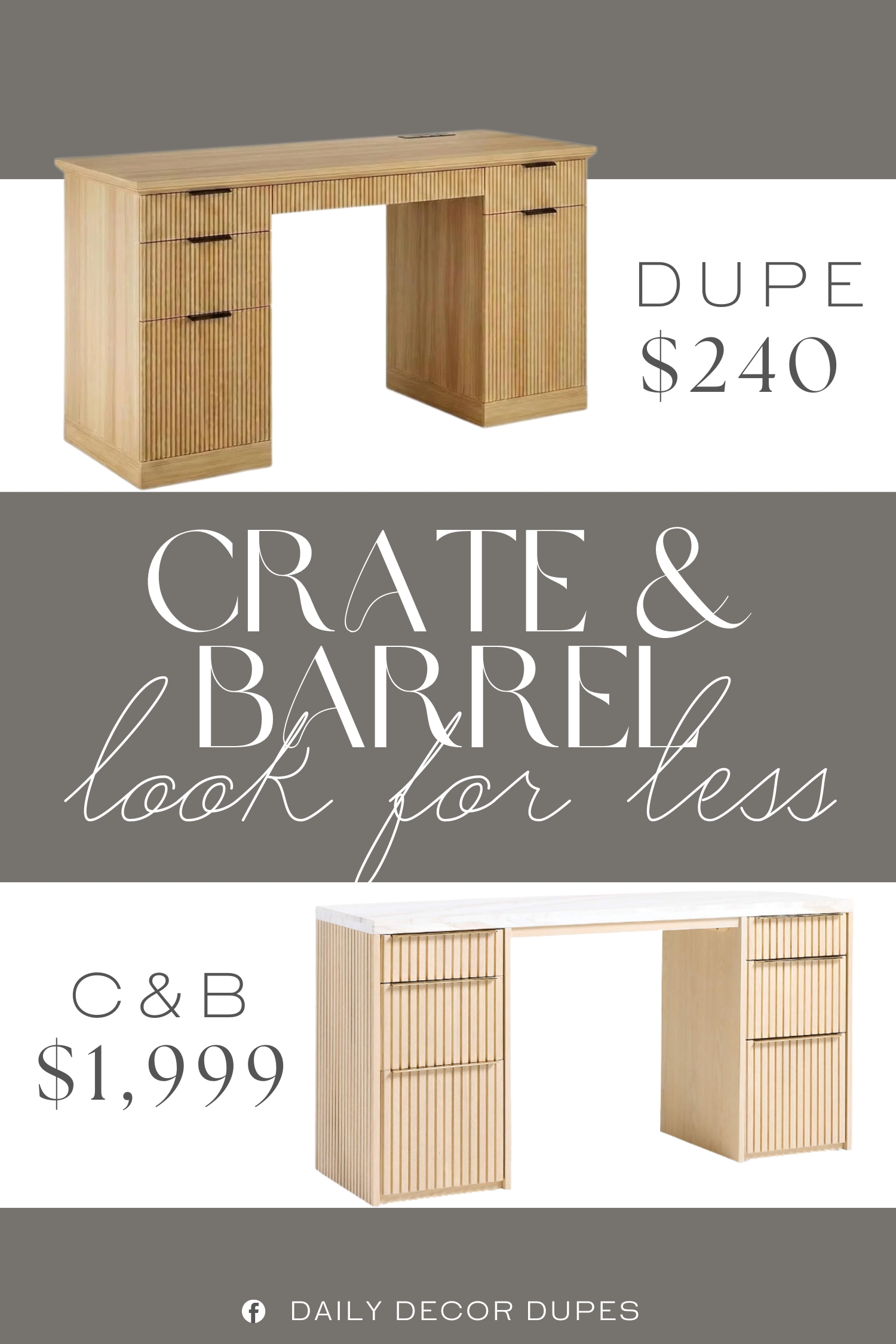 Crate & Barrel Batten White Oak Wood Console Desk Dupe.