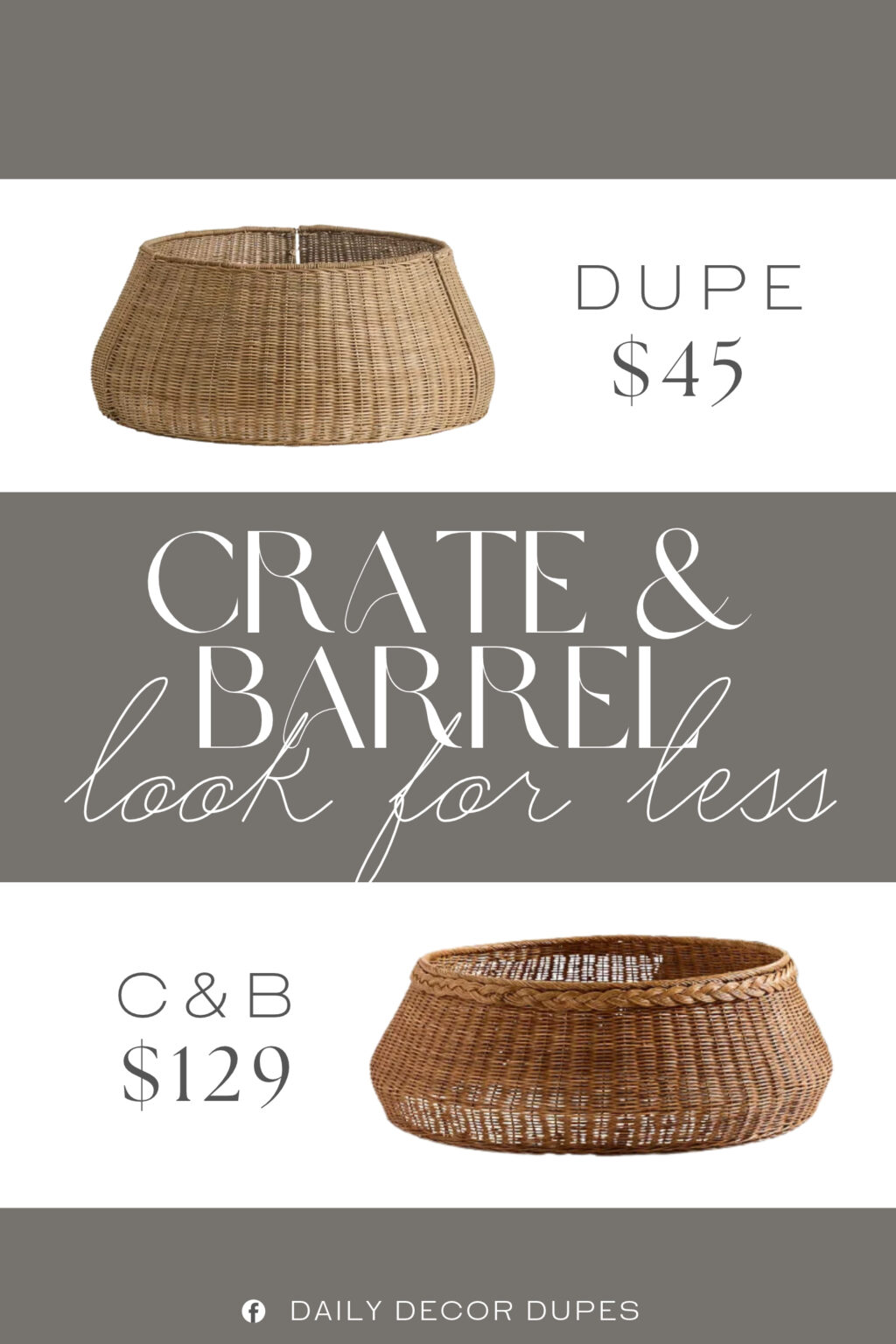 Crate & Barrel Braided Light Fiber Wicker Christmas Tree Collar Dupe. Features a natural, textured rattan look.
