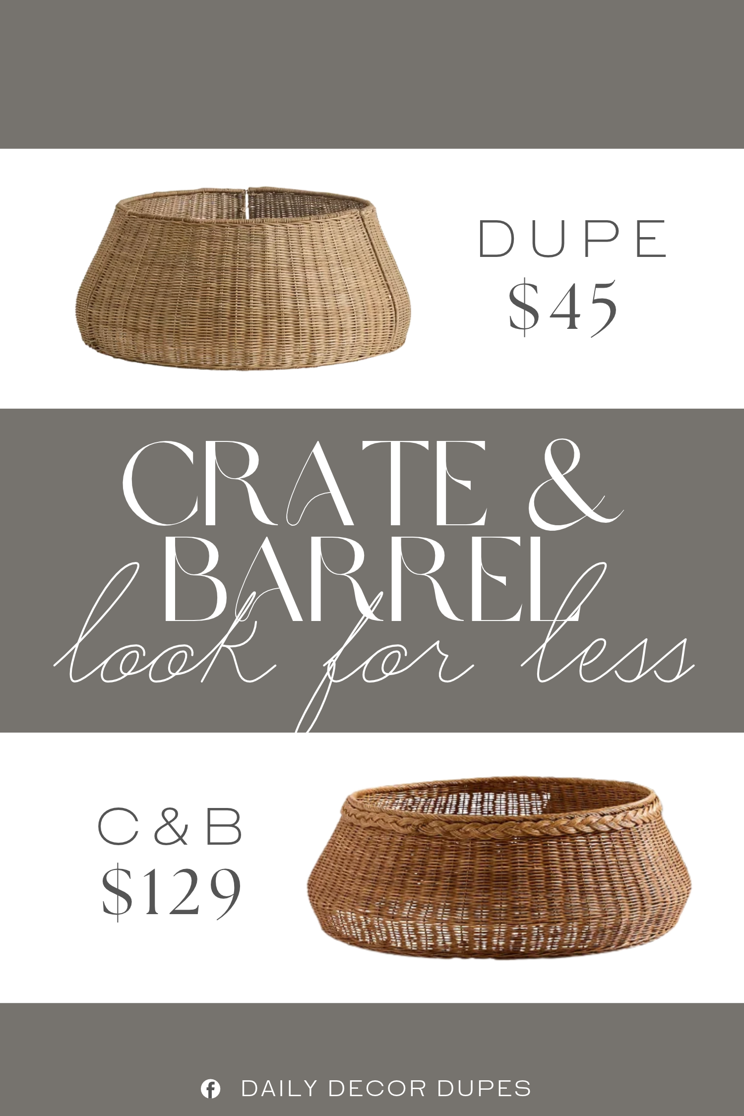 Crate & Barrel Braided Light Fiber Wicker Christmas Tree Collar Dupe. Features a natural, textured rattan look.