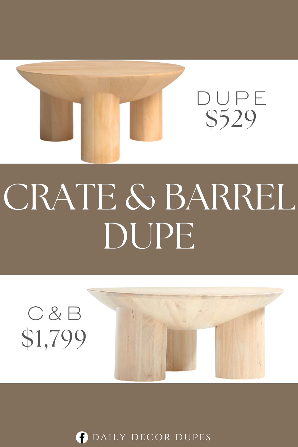 Crate & Barrel Brier Solid Wood Coffee Table Dupe. Crafted with solid mango wood, the table is enlivened with lively grains of wood, creating a beautiful display of our favorite decor items. It is perfectly complemented by three bold and chunky cylindrical legs. Our coffee table captivates the eye with its asymmetrical and playful design.